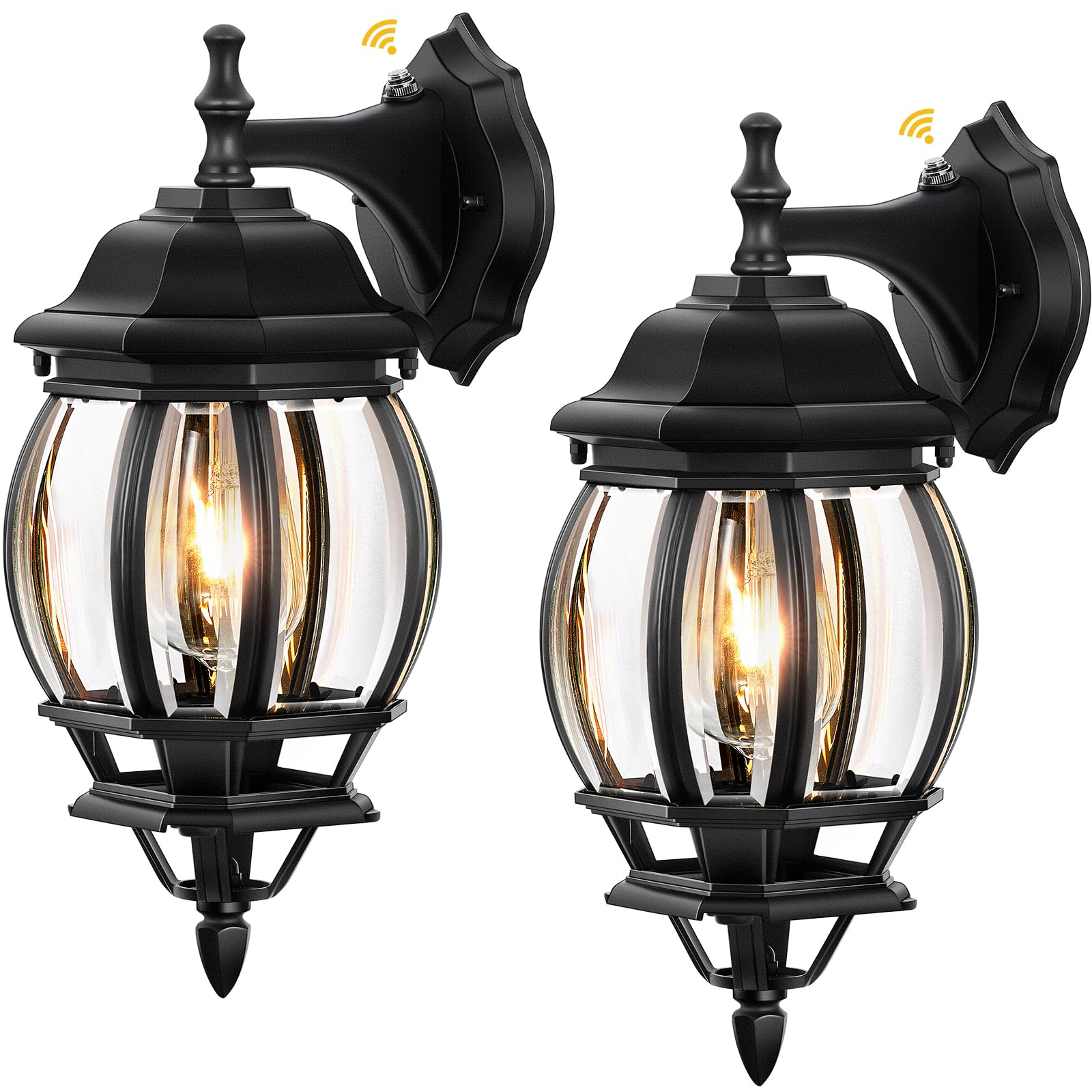 VIANIS Dusk to Dawn Porch Lights Outdoor  Black Exterior Light Fixtures Wall Mount for House  2 Pack Modern Coach Lights for Garage with Tempered Glass  Anti-rust Outdoor Wall Sconce Lantern for Patio