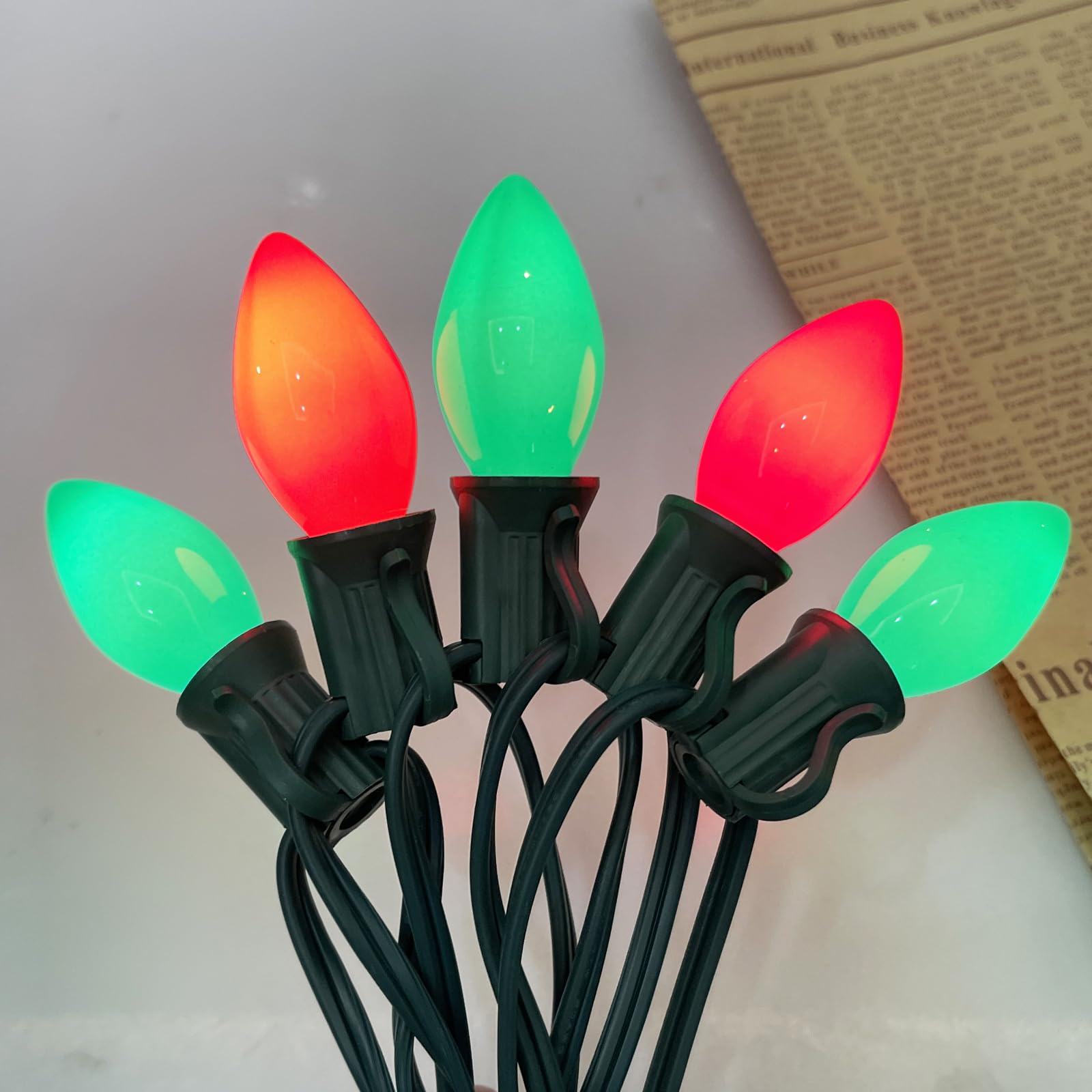 GOOTHY C7 Christmas Lights String - 25Ft Outdoor Decor with 27 Red/Green Ceramic Bulbs, Vintage Hanging Lights, Model ULP(7)-LR(25)(5W)