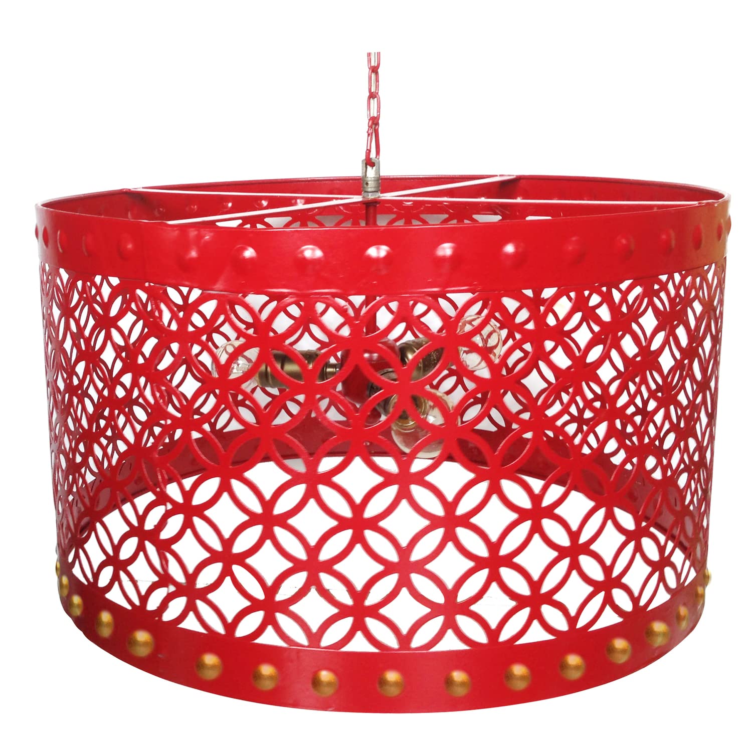 Benzara Bm154193 Beautiful Circular Cutout Metal Chandelier Red