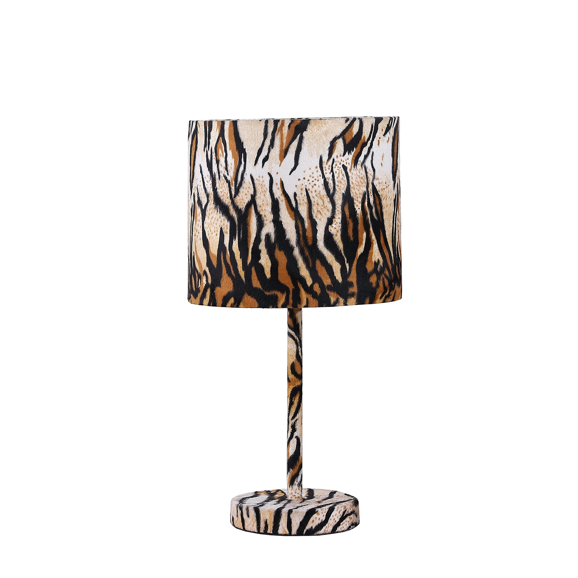 Benzara Table Lamp Fabric Wrapped Striped Animal Print Model BM233928 Brown Black