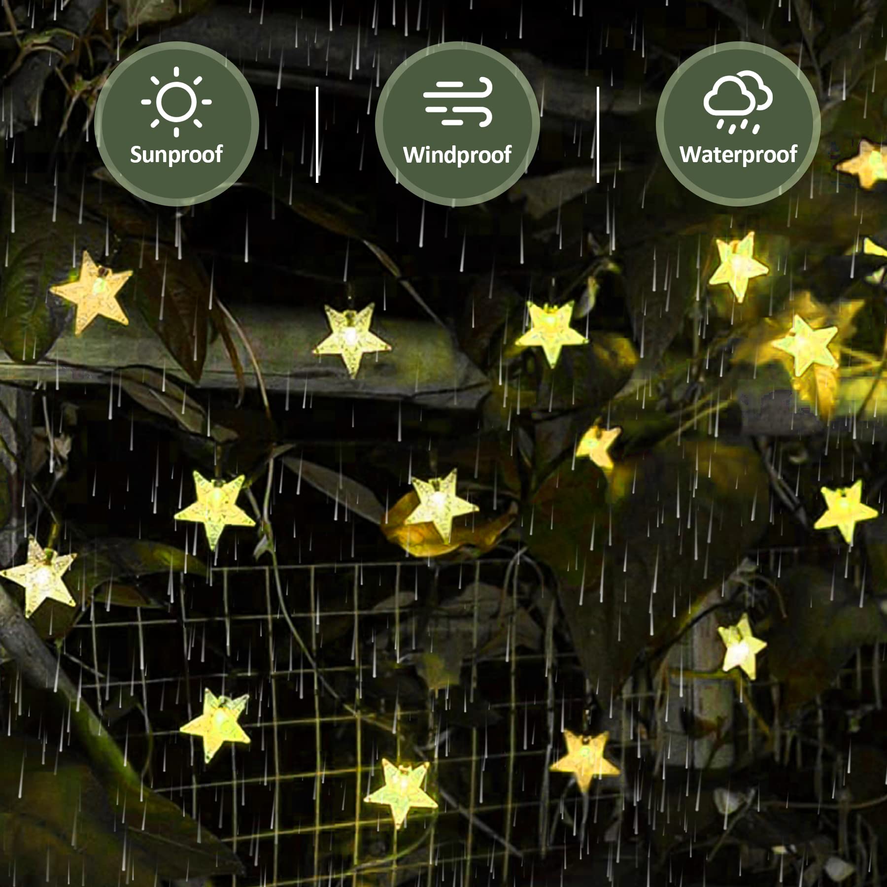 L LAMPOP Twinkle Solar Star String Lights, 100 LED, 39FT, 8 Modes, Waterproof, Warm White, Model SL-SWE-100L-US