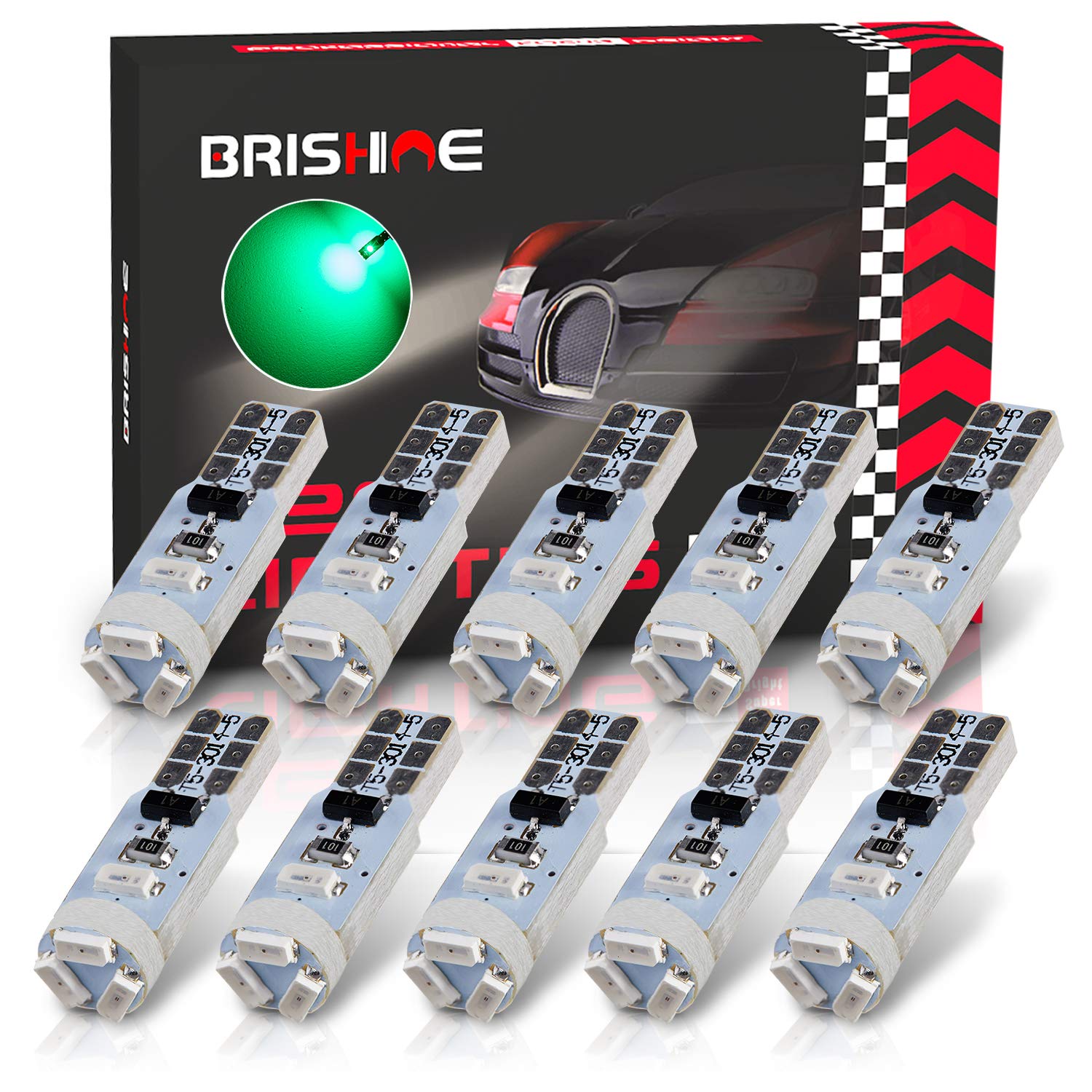 Brishine 10X T5 Led Bulbs Green Canbus Error Free 3014 Chipsets 74 2721 Pc74 37 73 70 17 Led Bulbs For Interior Gauge Cluster Da