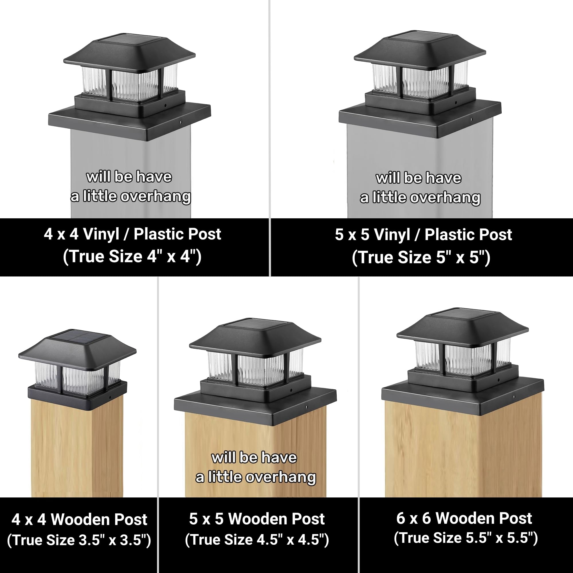 Dynaming Solar Flame Post Cap Lights - Waterproof Flickering LED Lanterns for 4x4, 5x5, 6x6 Posts, 6 Pack, Black