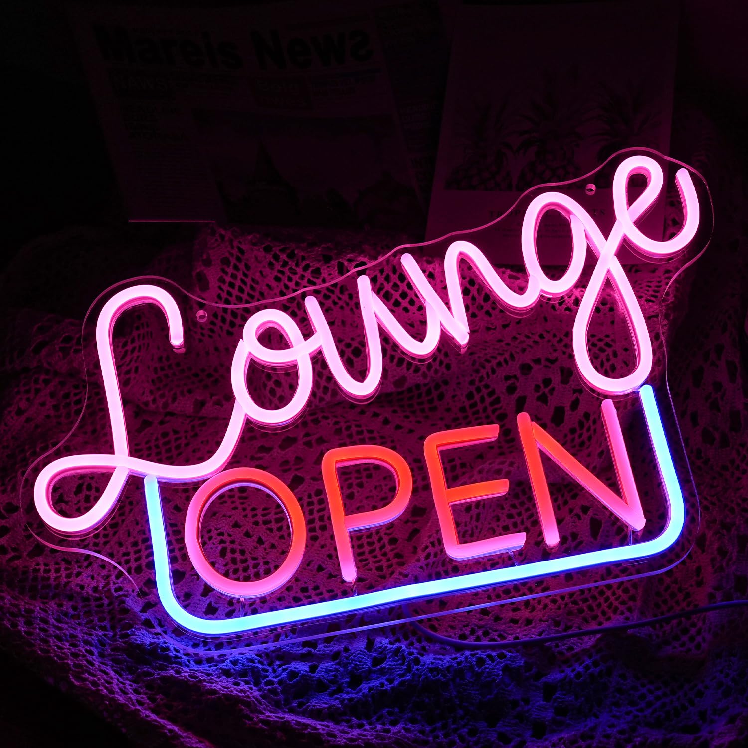 GNVETZLL Dimmable Neon Sign LED Lounge Light for Wall Decor, Acrylic, 16.7inx10.4in, Pink Red Blue