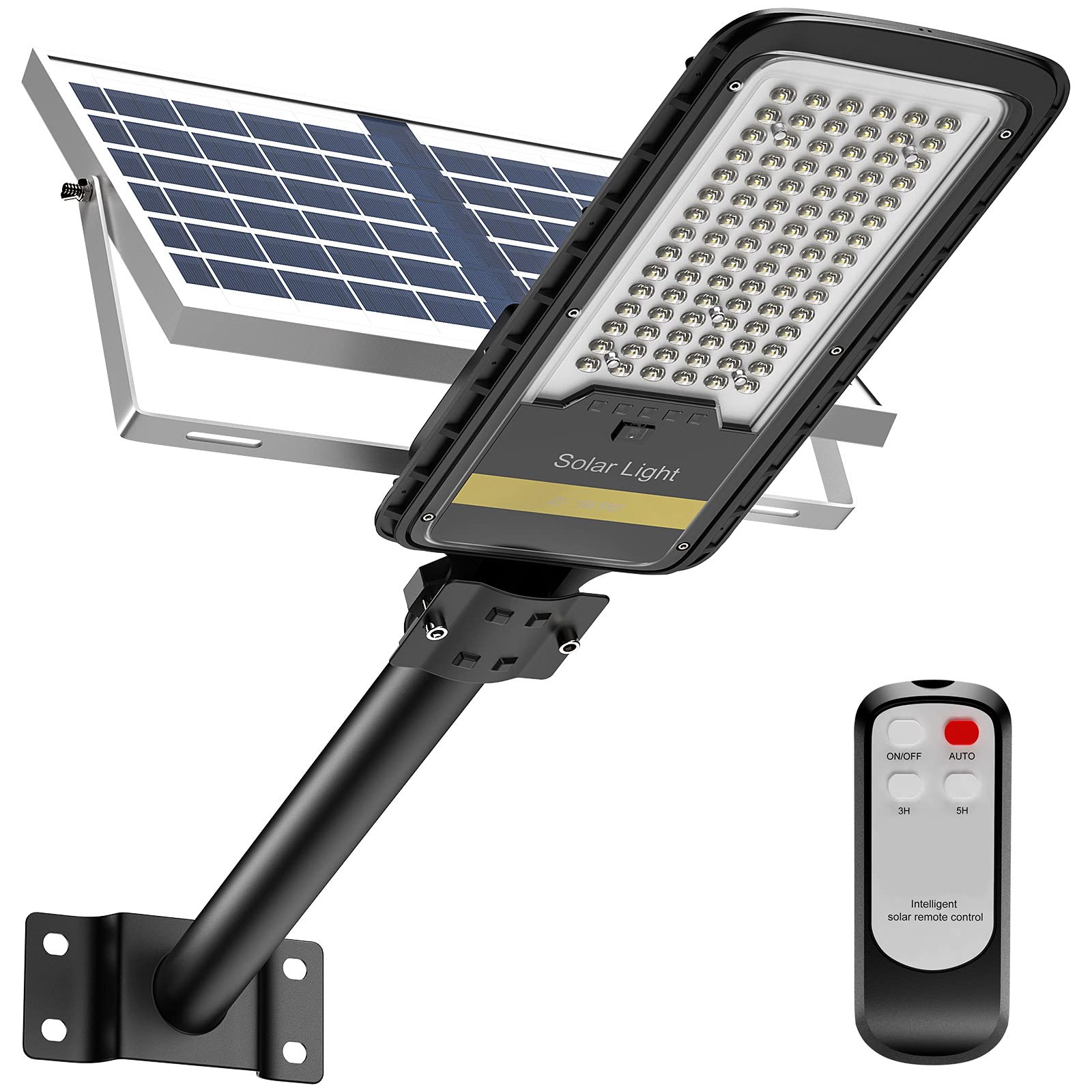 Engrepo Solar Street Light, 15000lm, IP67 Waterproof, Remote Control, Aluminum, Black, Model JD-198