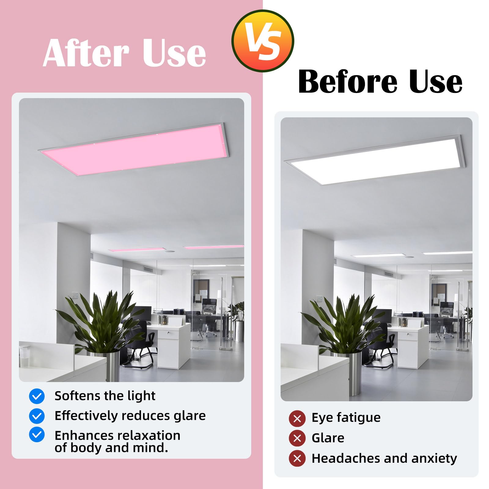 Angsylth 8 Pcs Fluorescent Light Covers - 4 X 2 Feet Pink Light Filters For Classroom, Office, Hospitals, Home