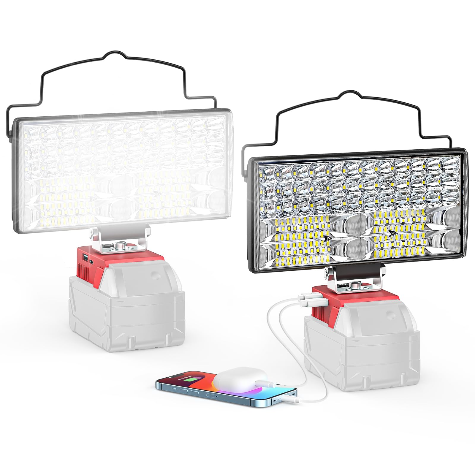 2Pcs Cordless Led Work Light For Milwaukee 18V Battery, 90W 9000Lm Battery Light For Milwaukee 18V Tools, Portable Flood Light F