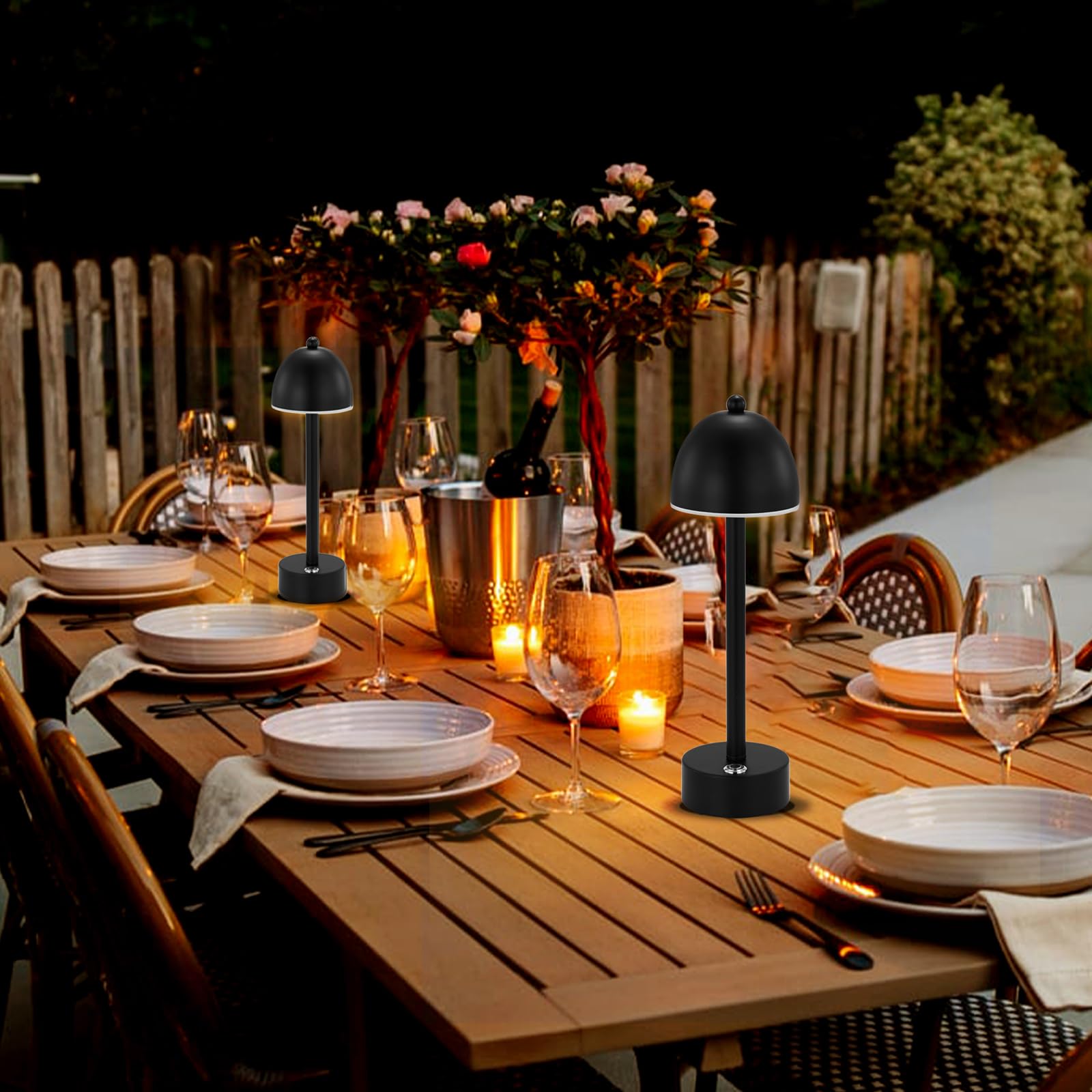 Umexus Rechargeable Cordless Table Lamp, 5200Mah Small Battery Operated Led Desk Lamp For Restaurant Bar Patio Dining Table, Dimmable Touch Beside Night Light, Portable Outdoor, Metal Black