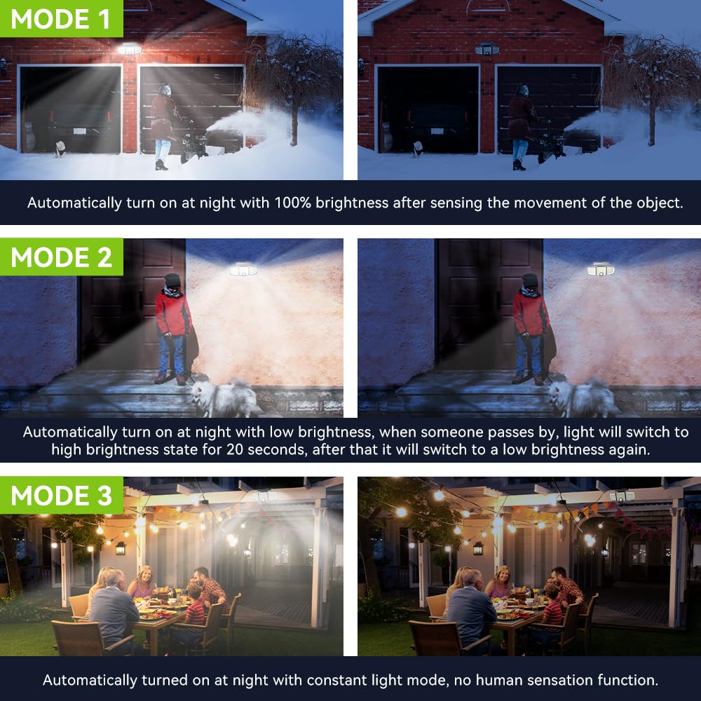 Solar Lights Outdoor With Motion Sensor, 223 Led Security Light Outdoor, Ip65 Waterproof Led Floodlight, 3 Adjustable Heads 90-3