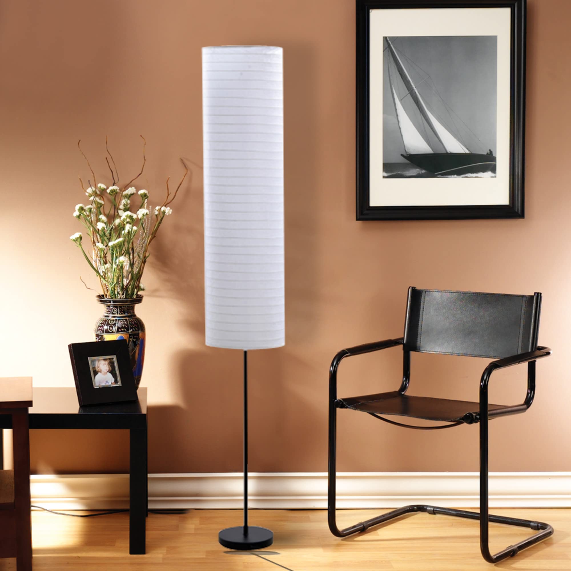 Catalina 18583-000 Modern 2-Light Zen Stick Floor Lamp with Rice Paper Shade, 70, Black Classic