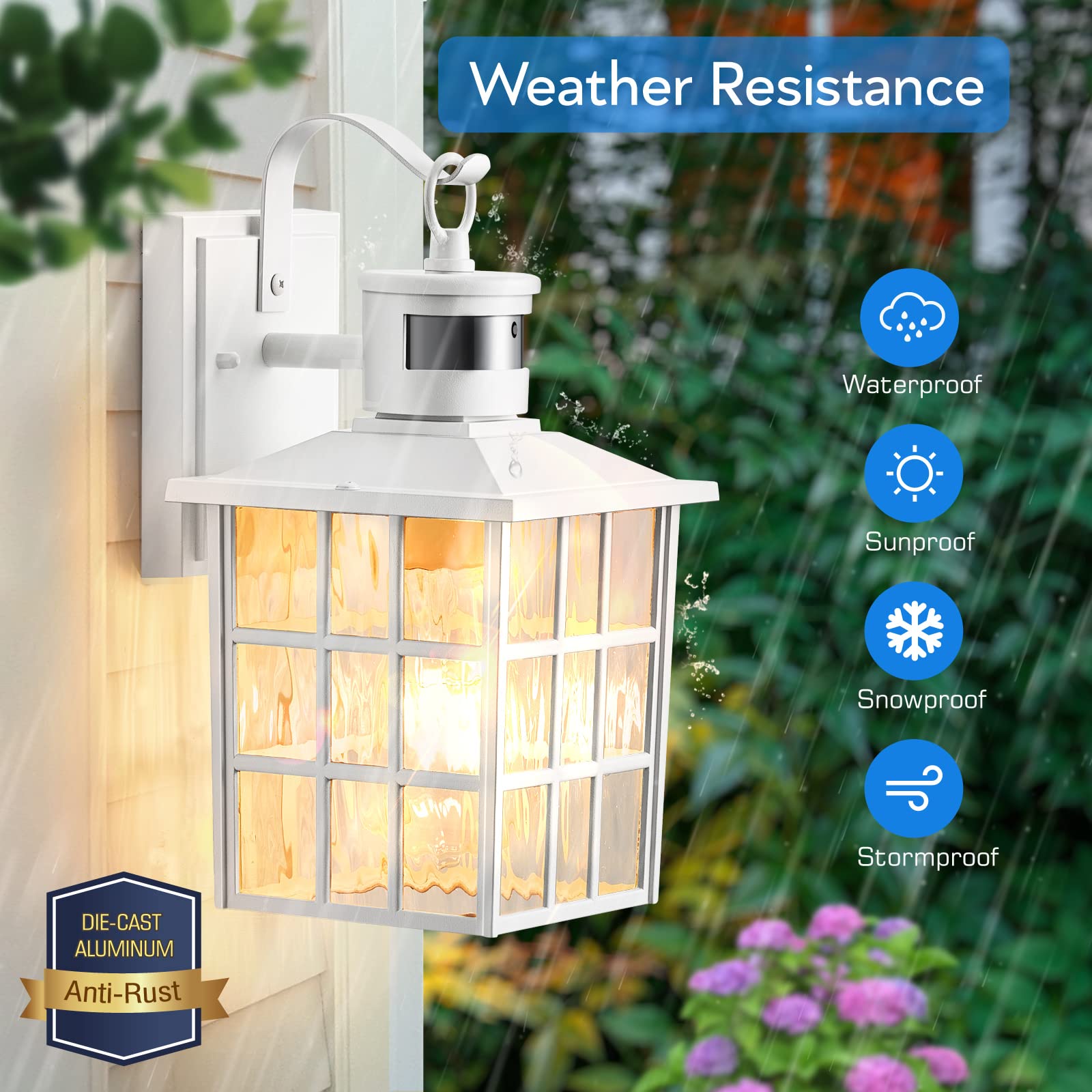 VIANIS White Motion Sensor Wall Lantern, 2-Pack Outdoor Light Fixture, Aluminum, Dusk to Dawn, Model V81032WH