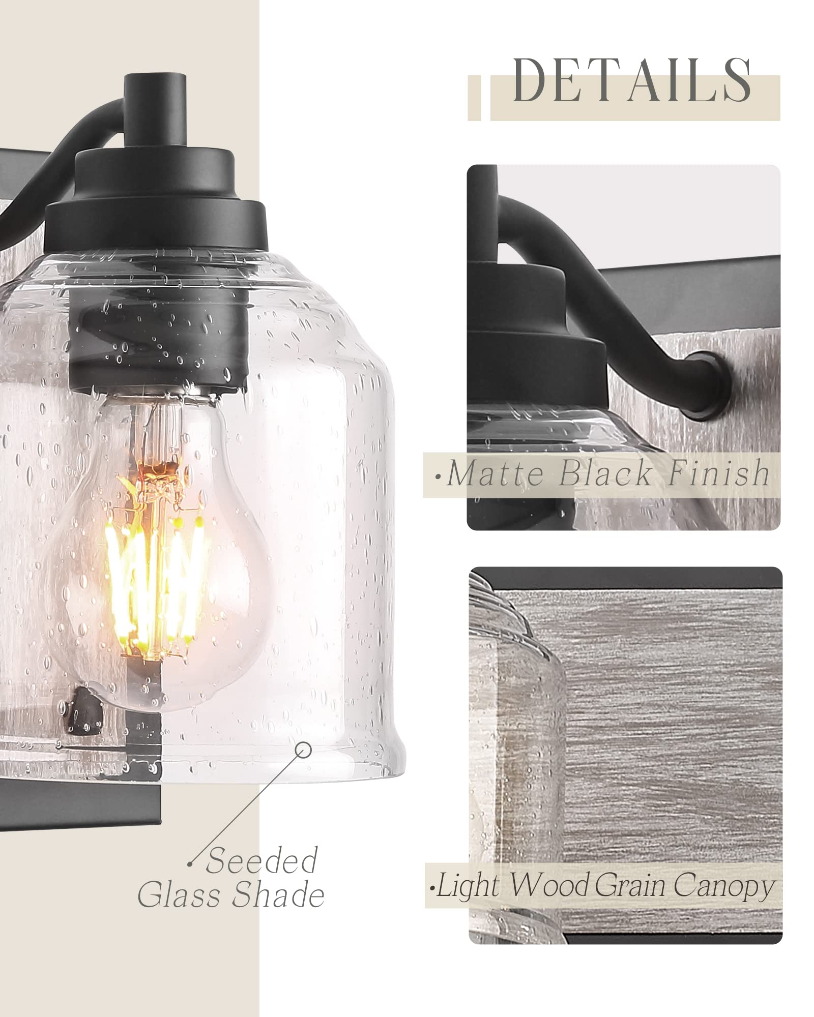 40" Large Farmhouse Bathroom Vanity Light,Handmade Grey Wood Vanity Light With Bubble Glass Shades,5-Light Rustic Wall Sconce Lighting Fixtures Over Mirror, Bd005-5-Bk