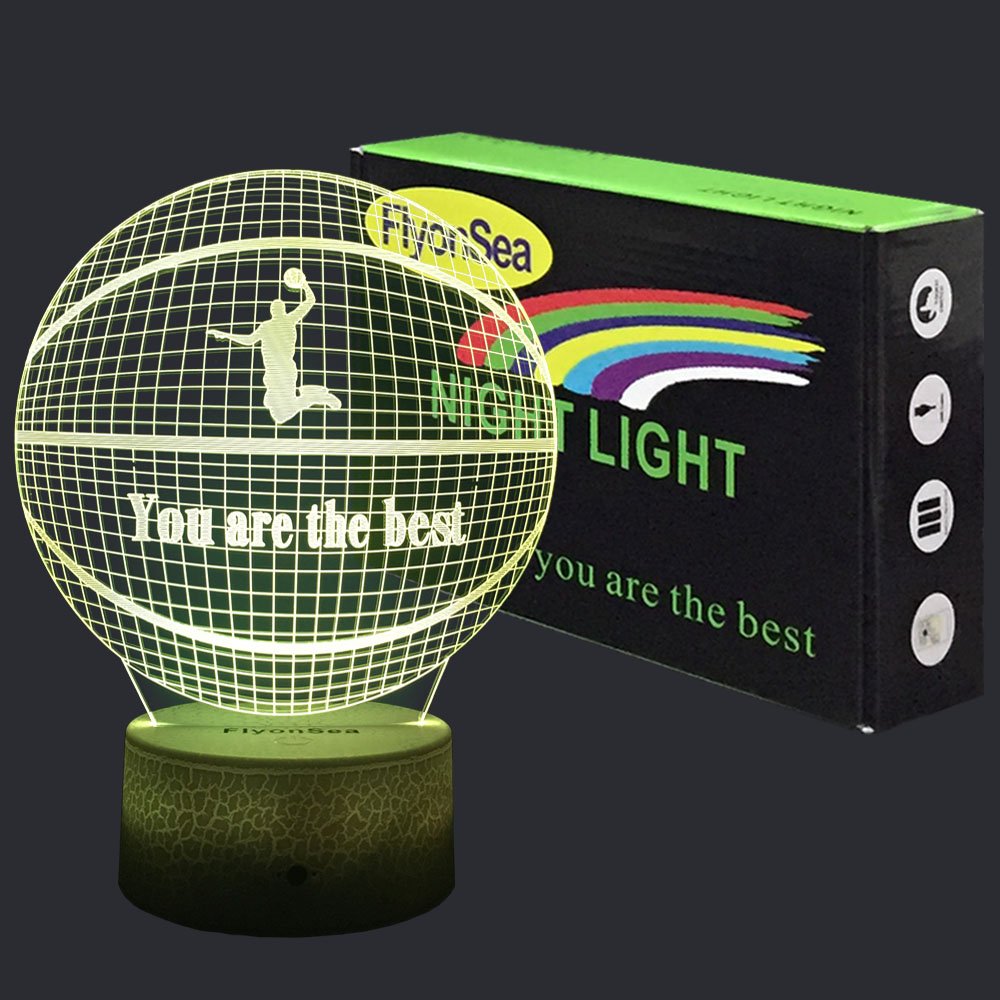 FlyonSea Basketball Light - 7 Colors Change + Remote Control Night Light, Acrylic, Assorted/Multicolor