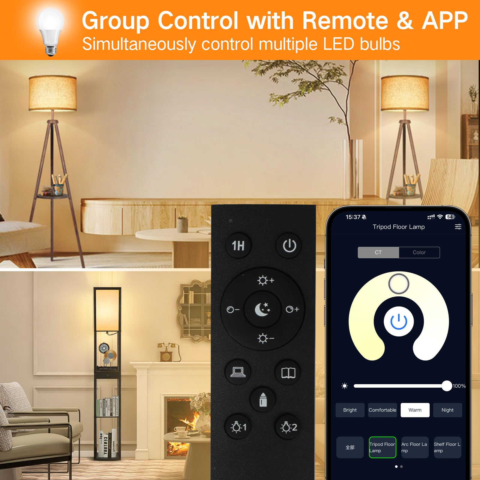 Outon 2 Pack A19 Led Light Bulb With Remote Control, Efficient 9W Led Bulb (60Watt Equivalent), 810 Lm, Dimmable, 3000K-6000K, E