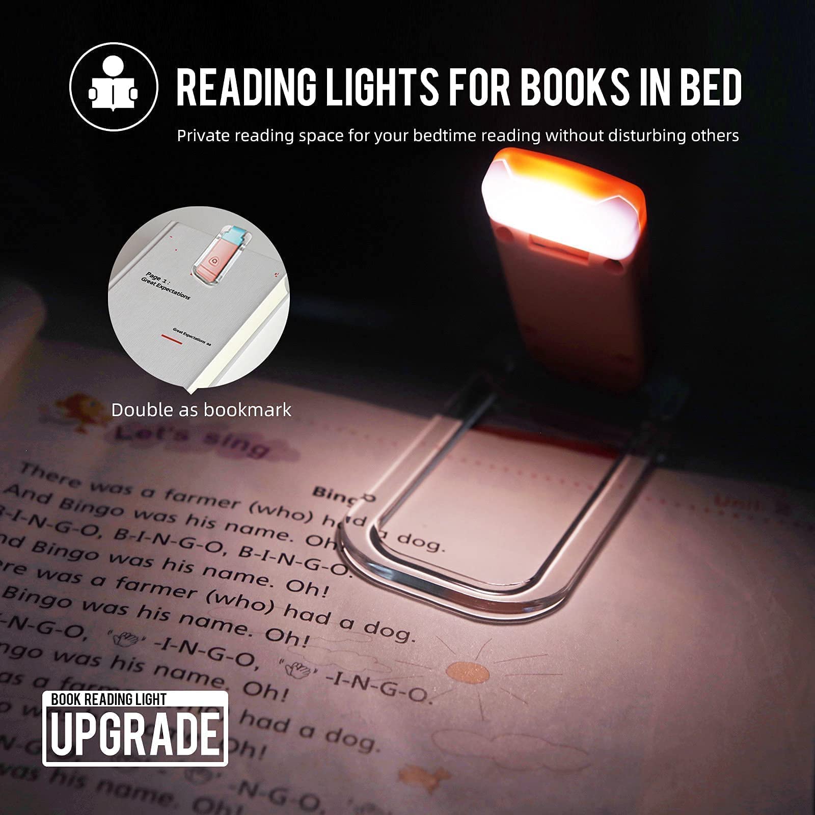 Egwaser Portable Usb Rechargeable Led Clip-On Book Light For Reading In Bed, 3 Brightness Adjustable Dimmable Bookmark Light For