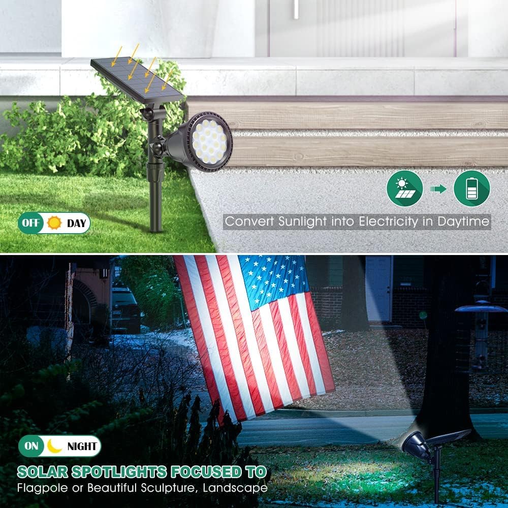 Osord Solar Lights Outdoor, Waterproof 18 Led 2-In-1 Solar Spot Lights Dusk To Dawn Solar Landscape Spotlights Bright Solar Upli