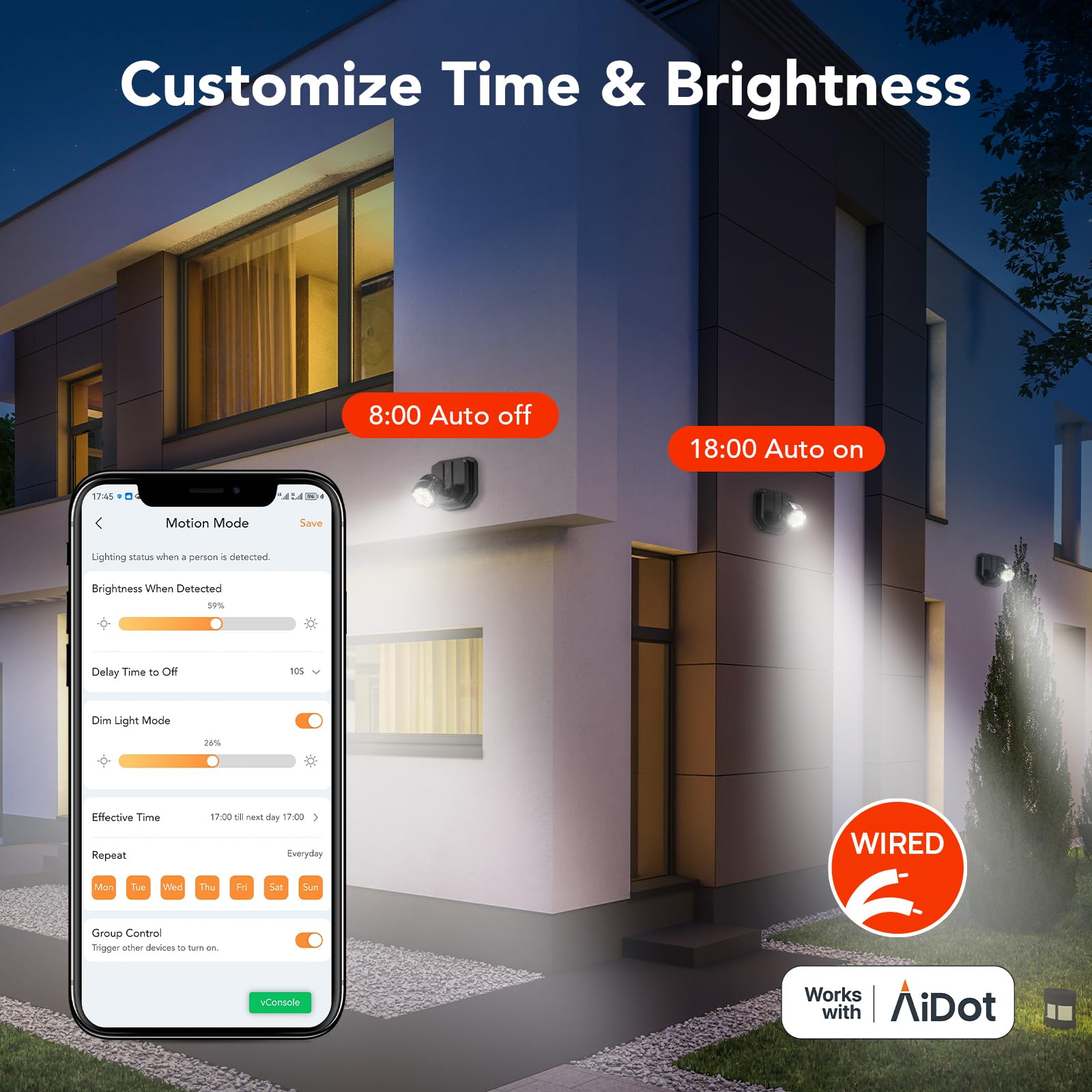 OREiN Outdoor Motion Sensor Light, Smart 1 Head LED Flood Light, Bluetooth Control, IP65 Waterproof, Black, Model OL1900156