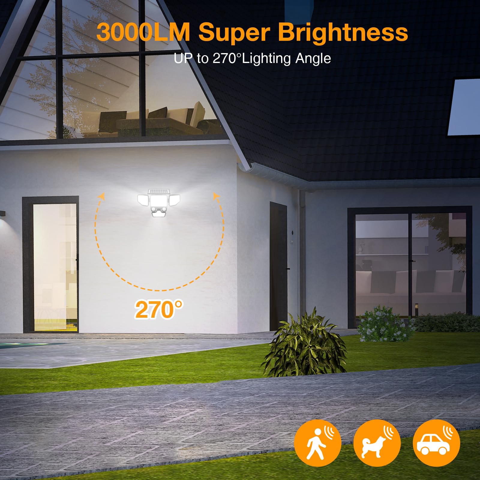 Onforu 3000LM Solar Lights Outdoor, 4 Heads with Remote Control, IP65 Waterproof, 180 LEDs, Black, Model BDTYE06-4, 4 Pack