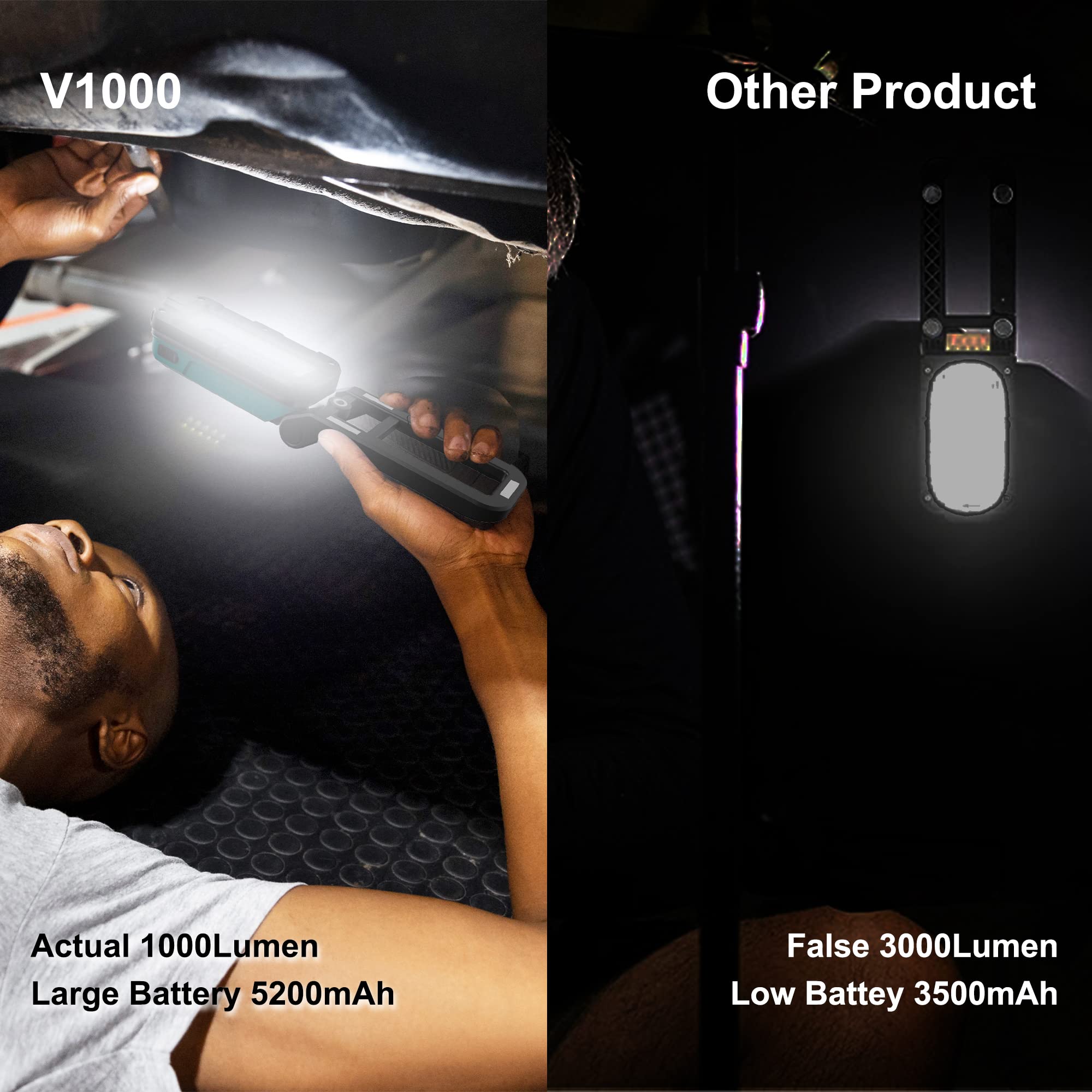 Sunrei Led Rechargeable Magnetic Work Lights Cob Mechanic Lights,1000 Lumens, Magnetic Base & Hanging, 7Mode, Magnetic Flashlight Job Site & Security For Car Repair, Emergency, Gift For Men