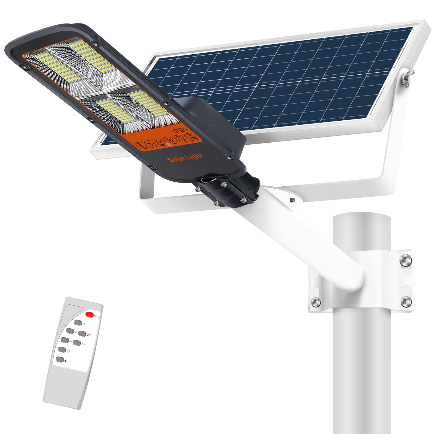 Gebosun 300W LED Solar Street Light with Remote Control, Dusk to Dawn, Motion Sensor, Waterproof, Black