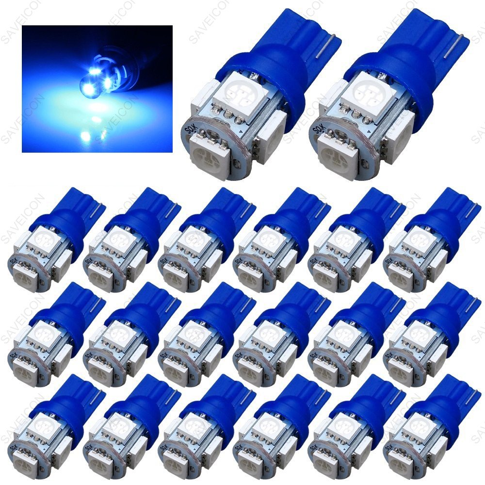 SAWE LED License Plate Dome Map Lights Bulbs, Pack of 20, 5050 5-SMD, Blue