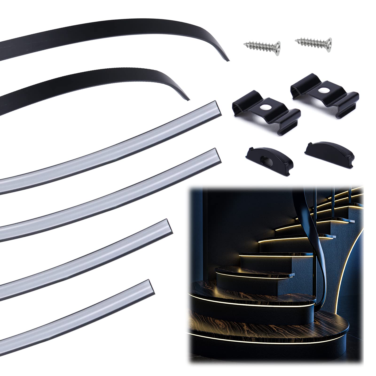 Muzata 6Pack 3.3Ft/1M Bendable Black Led Channel Flexible Aluminum Led Diffuser Channel With Milky White Cover U106 Bw 1M