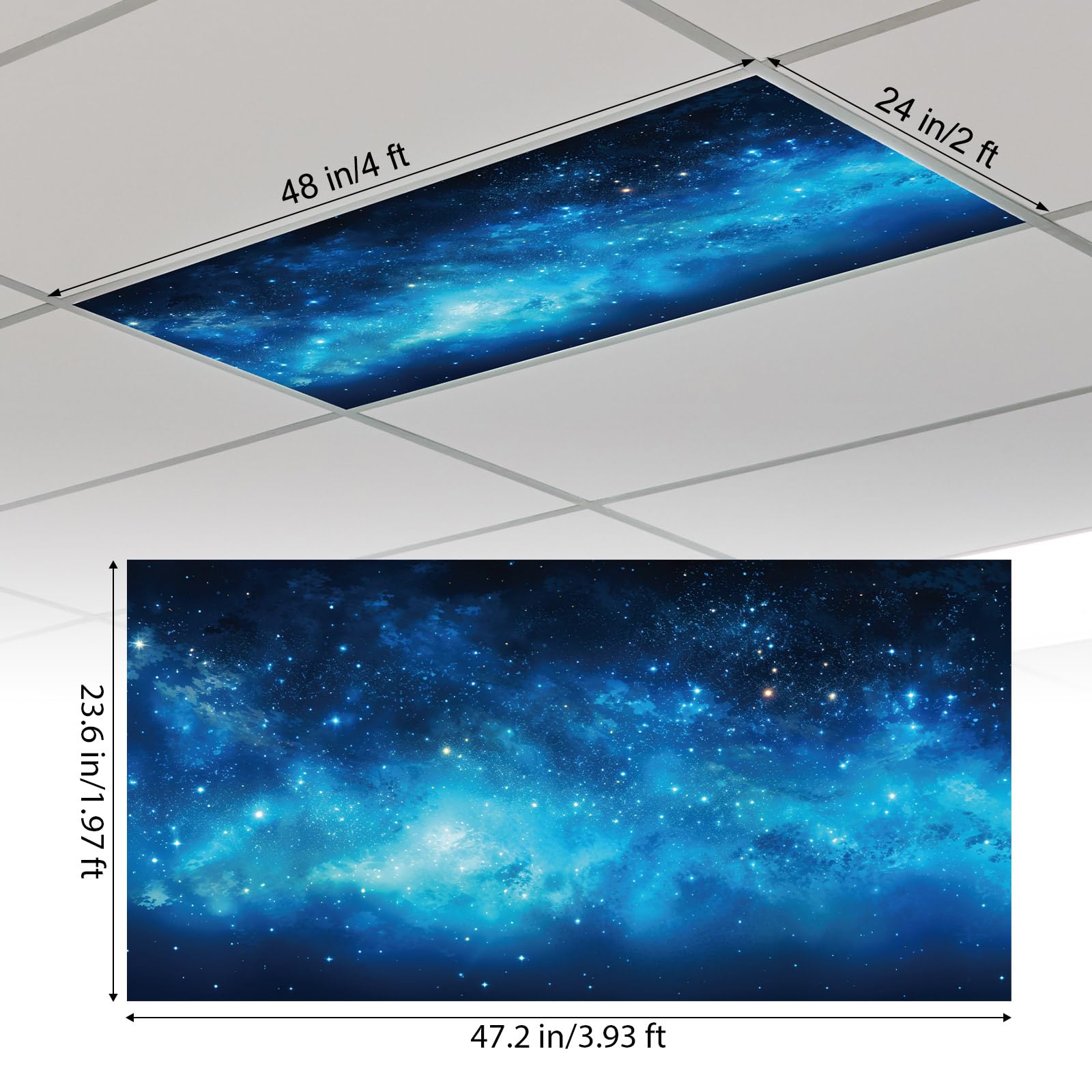 Outus Fluorescent Light Cover with 10 Magnets, 2 x 4 ft, Polyester, Starry Sky Design