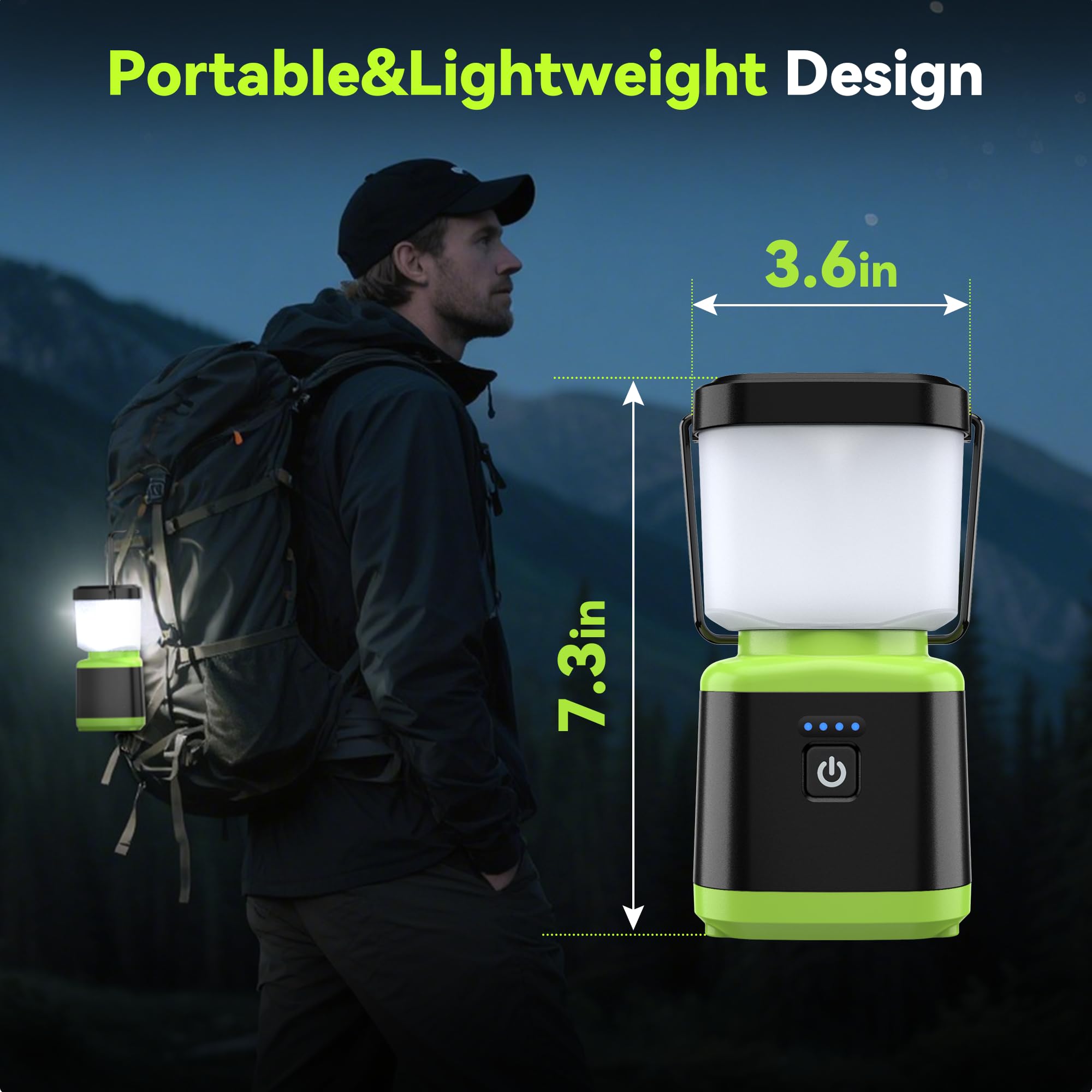 AlpsWolf Rechargeable Camping Lantern, 4 Modes, IPX4 Waterproof, Green, 2 Pack, Model V220, ABS Material