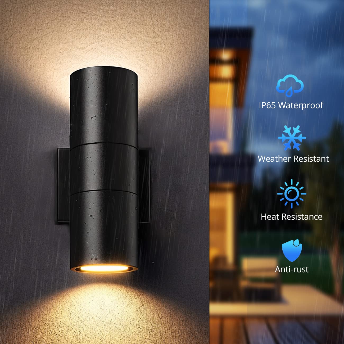 Wowlite Dusk To Dawn Outdoor Light Fixture, Up And Down Lights Outdoor, Waterproof Outdoor Sconce Lights, Modern Cylinder Black Outdoor Light Fixture For House Front Door Garage Etl Listed, 2 Pack