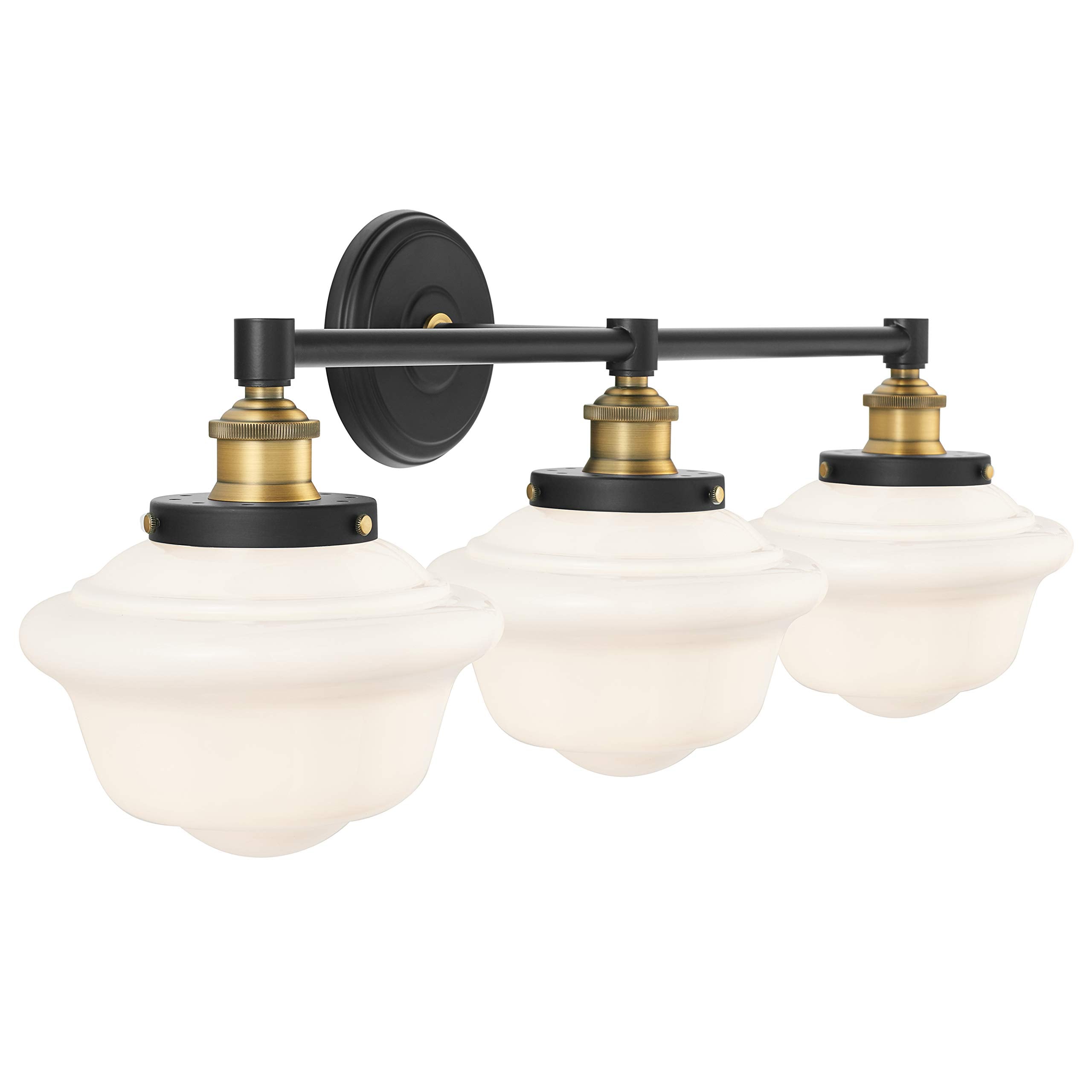 Linea di Liara 3-Light Bathroom Vanity Light Fixture, Antique Brass, Milk Glass Shades, Model LL-WL273-MILK-AB, UL Listed