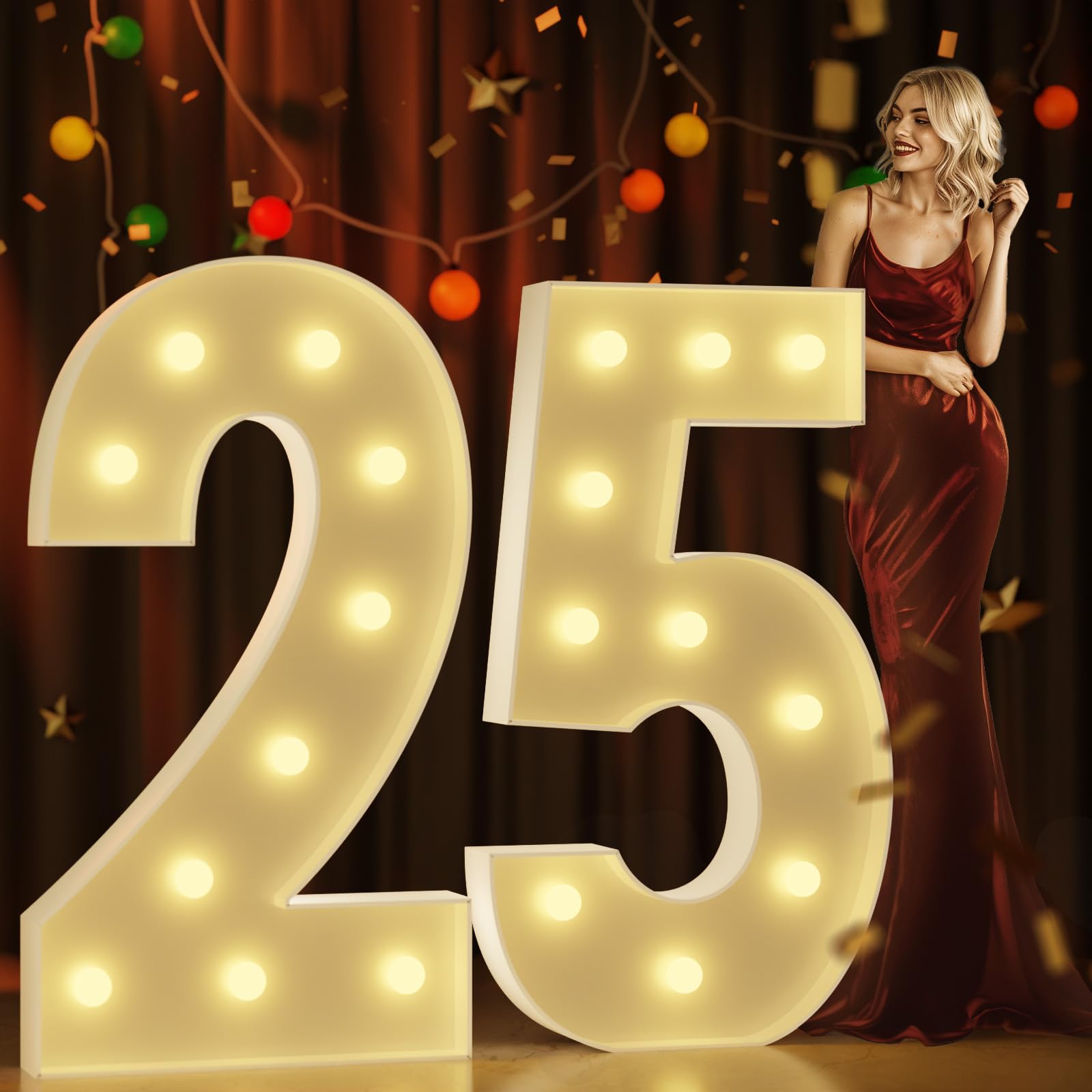 imprsv Marquee Number 25 Light Up Decoration 4 FT Tall Yellow Rubber 25th Birthday Outdoor Party Backdrop Balloon Arch Kit
