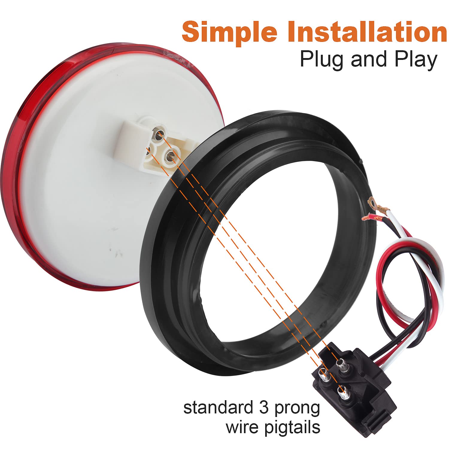 Partswcgg 4 Inch Round LED Trailer Tail Lights - 4Pcs Waterproof Stop Turn Brake Lights, 2 Red + 2 White, 12V with Grommets & Pigt