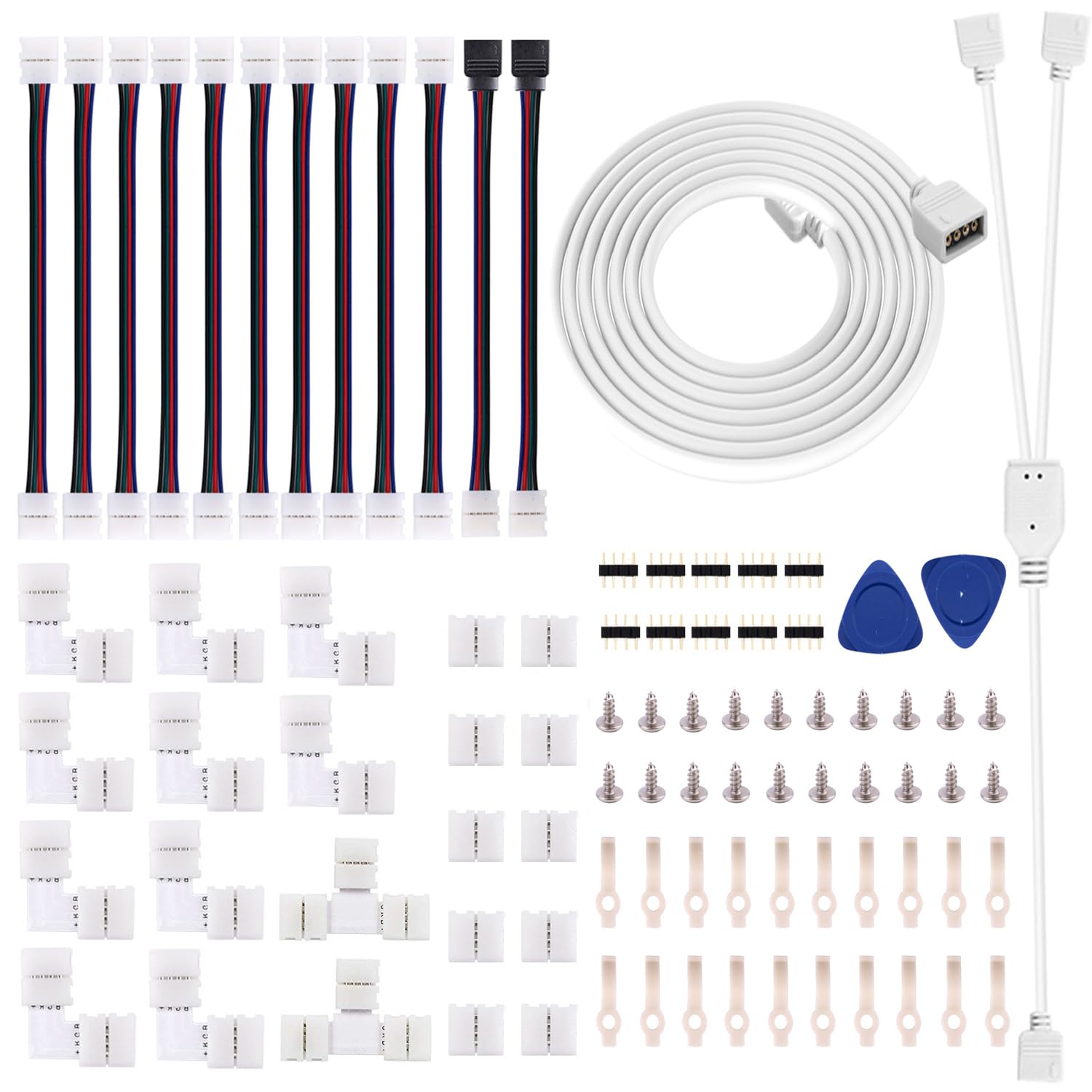 iCreating 5050 4Pin LED Strip Connector Kit 10mm RGB 4 Pin LED Connector Accessories Kit Include L LED Connectors for Strip Ligh