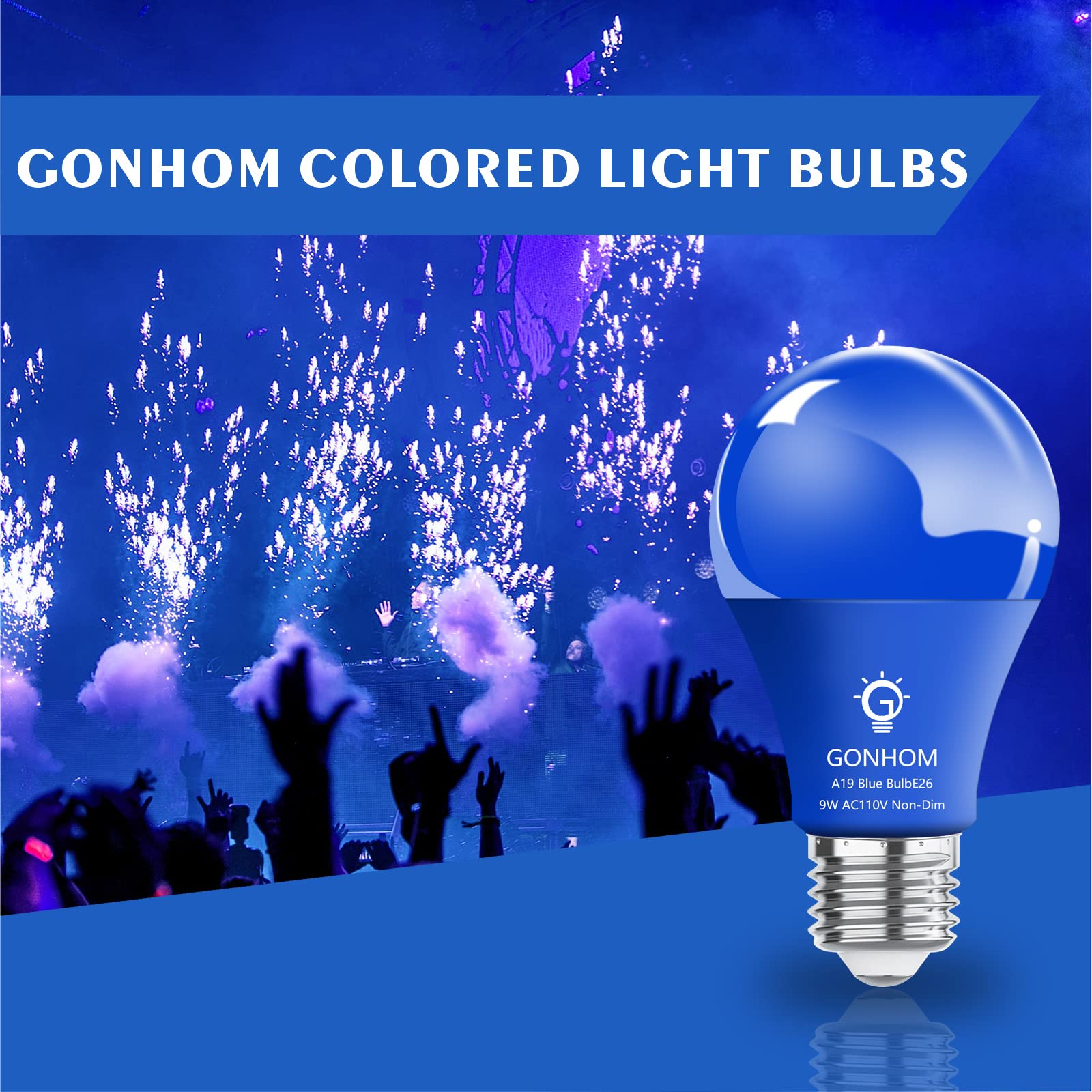 Gonhom 4 Pack A19 Blue Led Bulbs, 9W Equivalent To 100W, E26 Base For Party &
