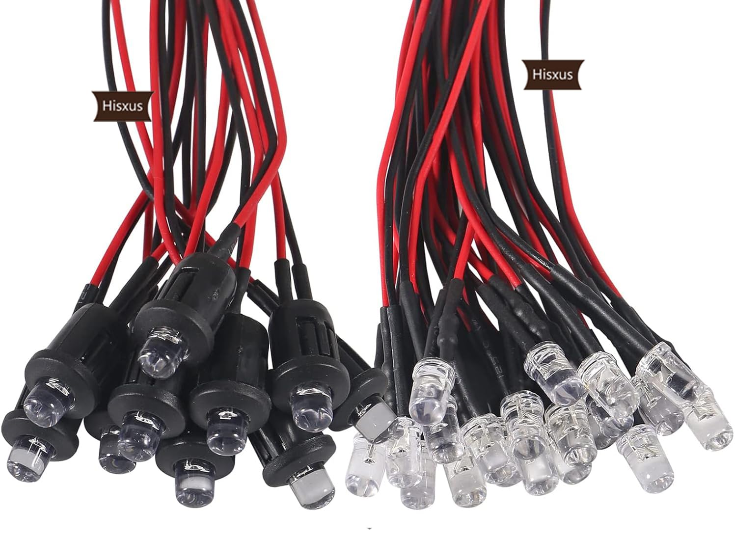 25Pcs 10Mm White Led Pre-Wired Water Clear Bulb 12V 7.87 Inch Lamp Light Bulb Prewired Emitting Diode& 25Pcs Black 10Mm Led Plas