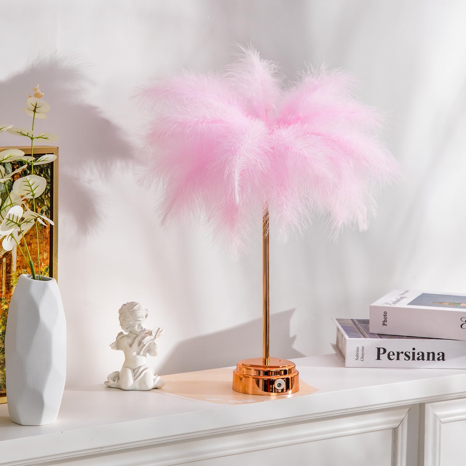 Bdusxyz Pink Feather Lamp - Led Atmosphere Feather Night Lights Bedside Lamps For Mother, Girlfriend Home Girl Room Wedding Deco