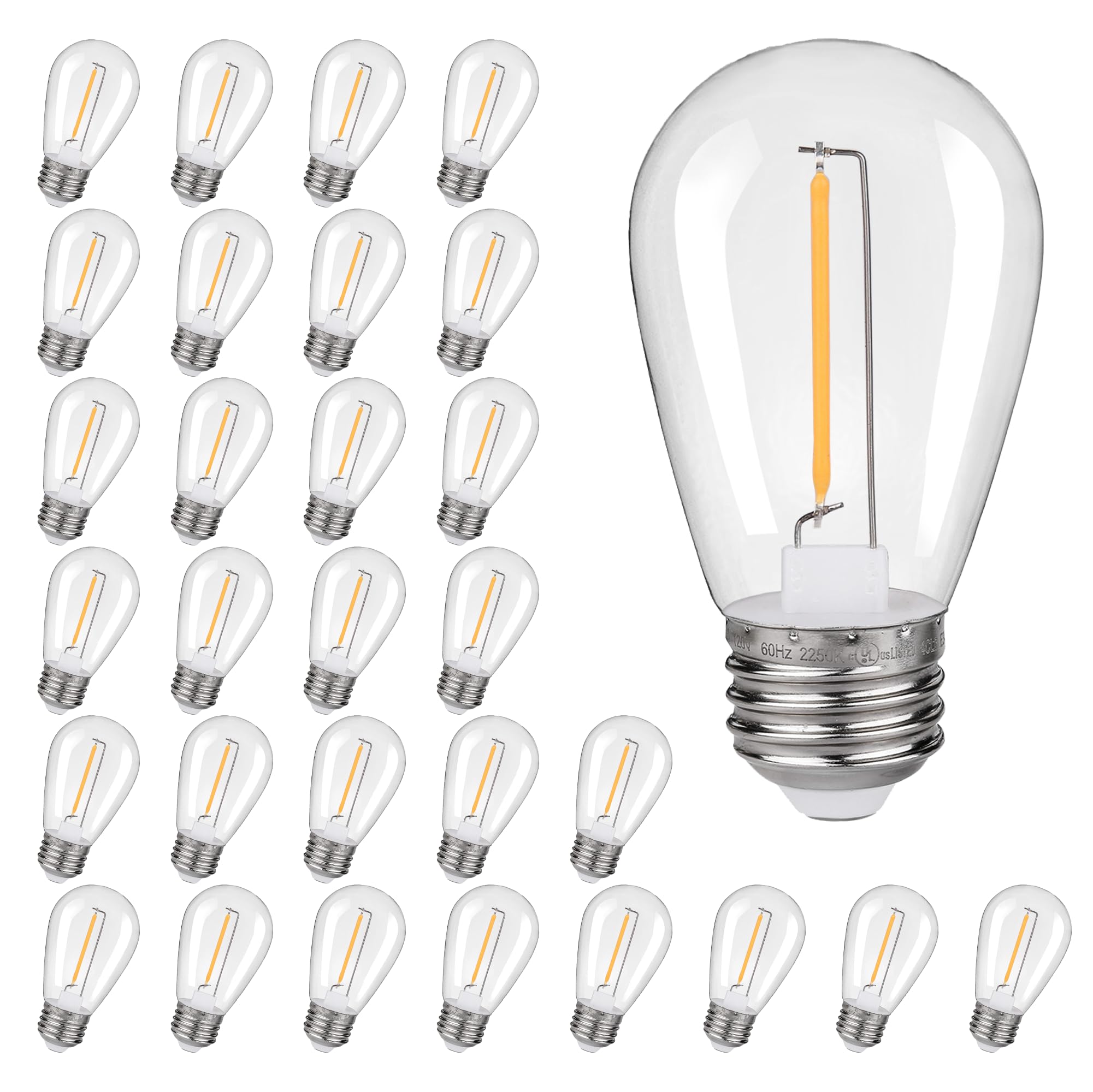 Kgc 30 Pack Shatterproof & Waterproof S14 Replacement Led Light Bulbs -1W Equivalent To 10W, White Warm 2200K Outdoor String Lig