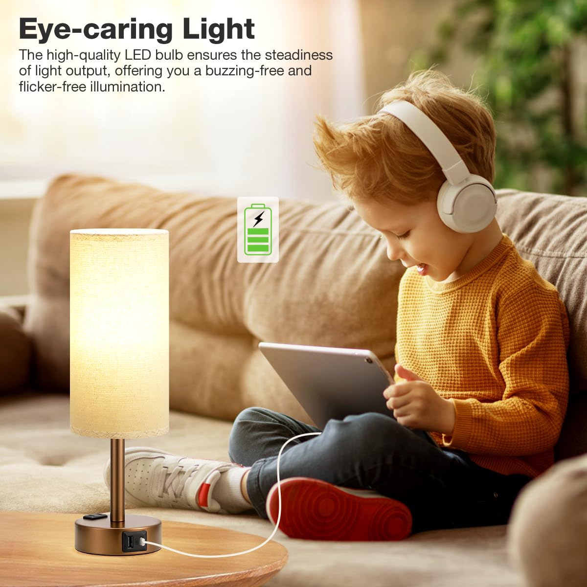 Fenmzee Brown Bedside Table Lamp For Bedroom - 3 Way Dimmable Touch Lamp Usb C Charging Ports And Ac Outlet, Small Lamp Round Fl