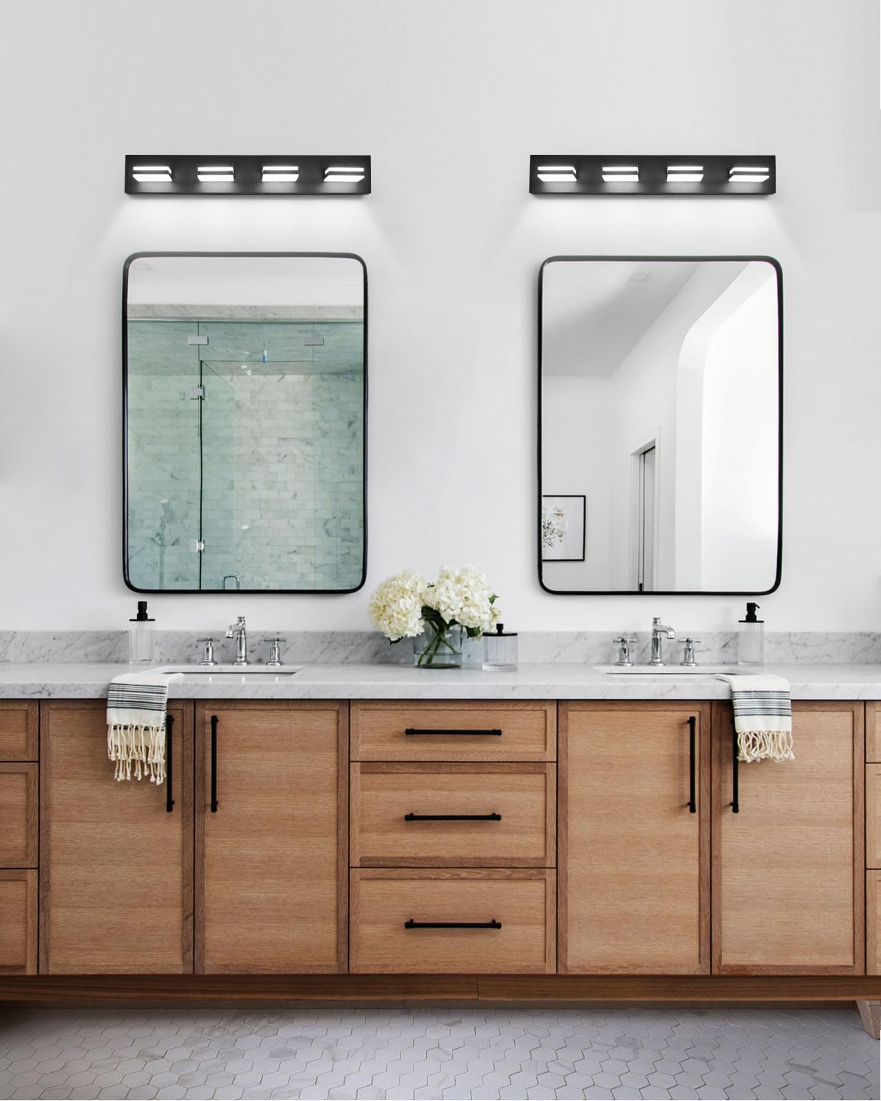 Likelgn 4-Light Bathroom Vanity Fixture, Modern LED, 29" Black, Rotatable Heads, 3CCT, Model LK-WL3310