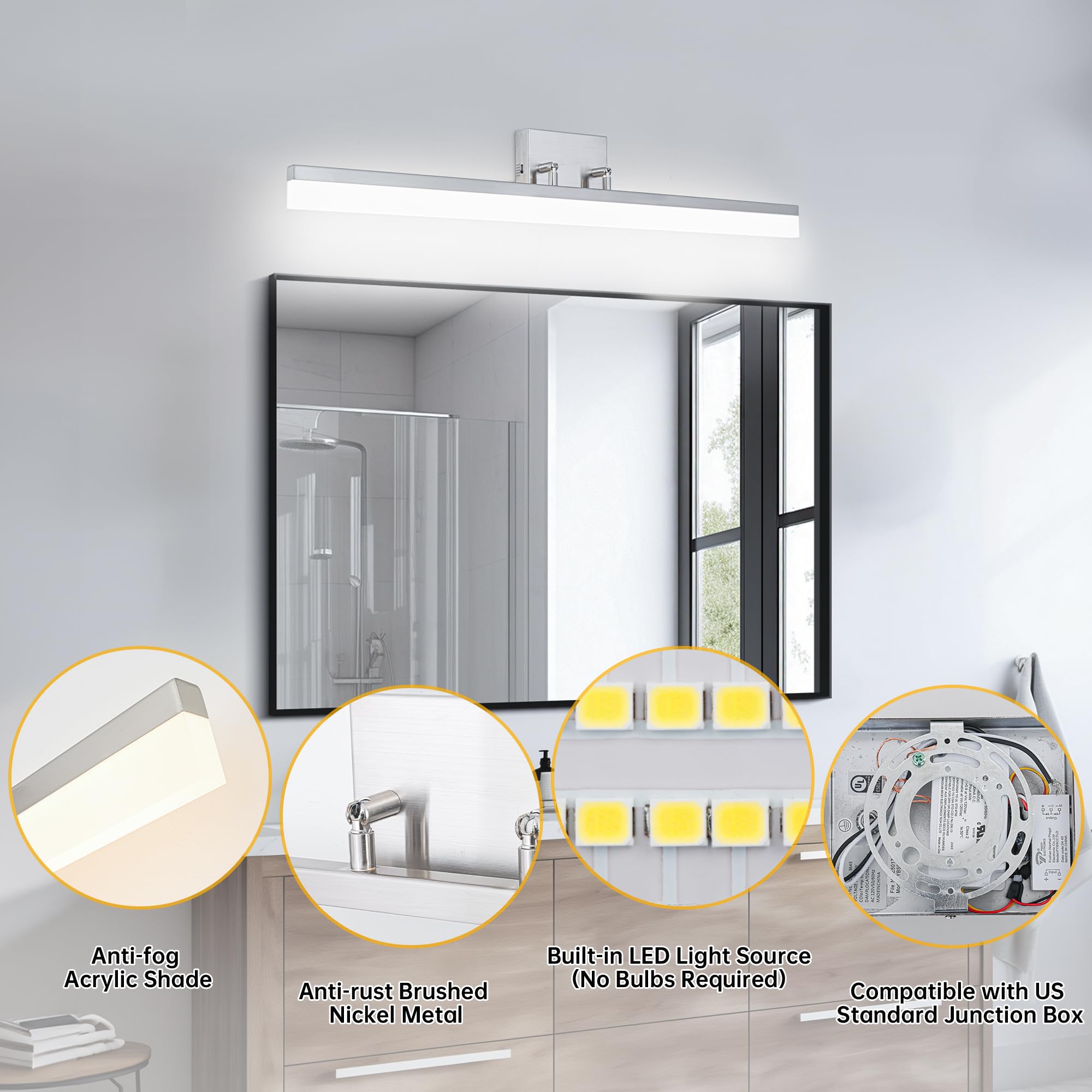 Humhold 36 Inch Bathroom Vanity Light, 5Cct Led Modern Bathroom Light Fixtures Over Mirror, Dimmable 36W 2700K-5000K Makeup Vani