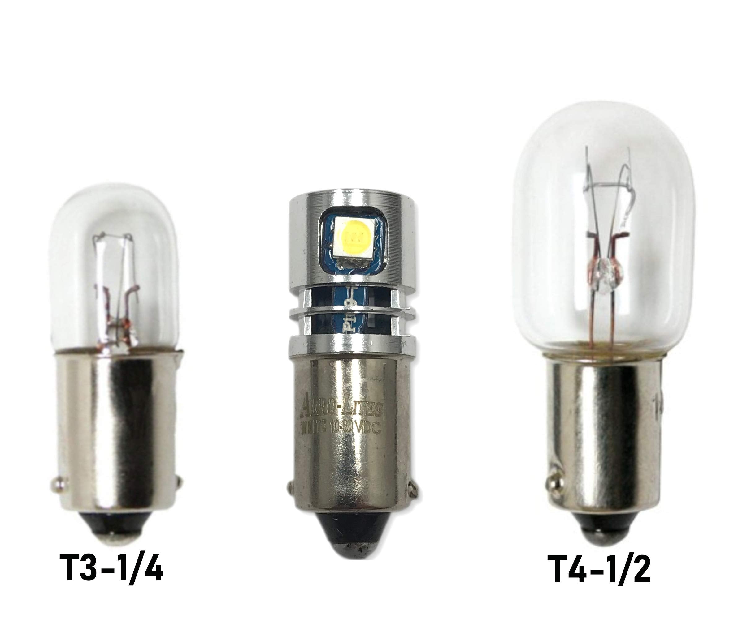 Aero-Lites.Com Led Replacement Bulb, T3Dv Miniature Bayonet Base, 12/28Vdc, 2-Pack, Bright White, Aluminum