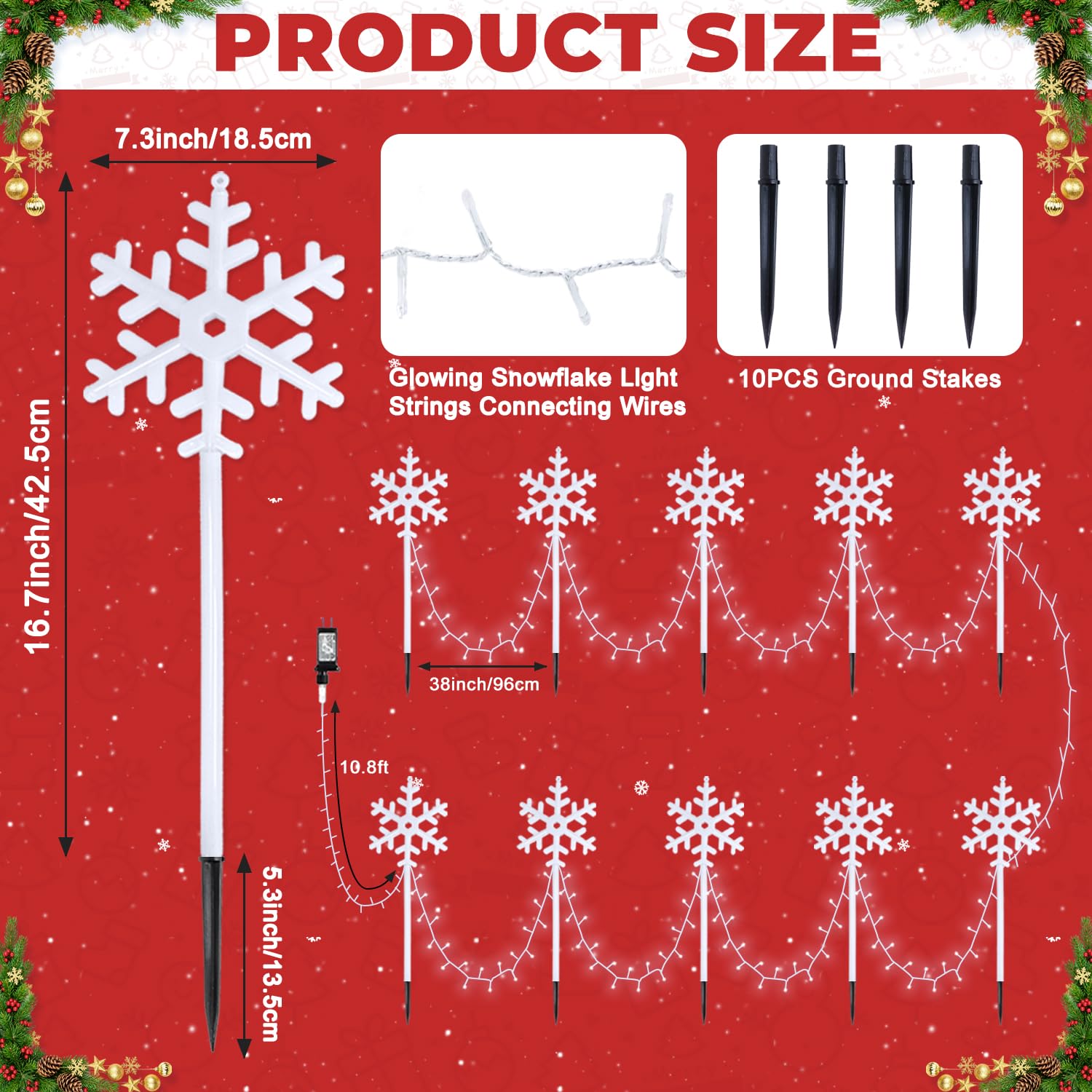 PATYDEST Christmas Pathway Lights Waterproof 10 Pack White LED Snowflake Lights for Outdoor Garden Decorations