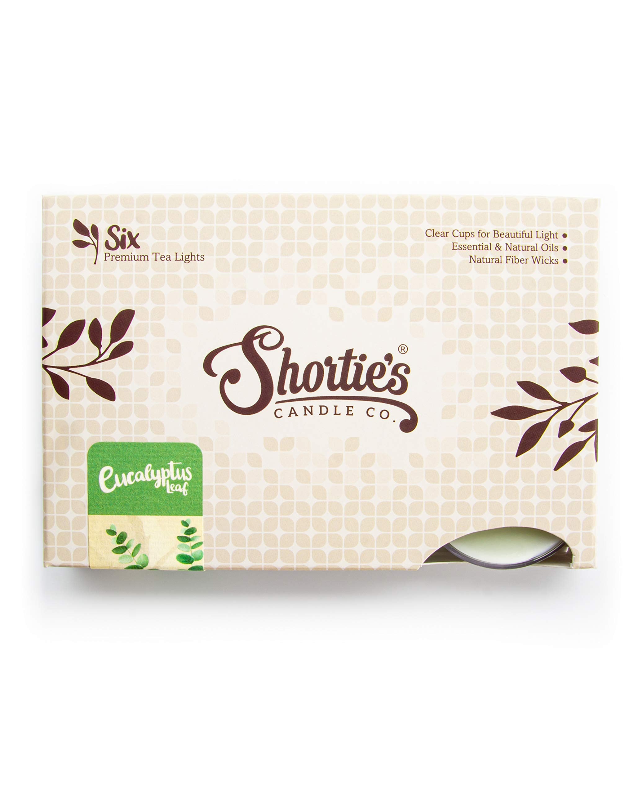 Eucalyptus Leaf Tealight Candles by Shortie's Candle Company - 6 Highly Scented Green Tea Lights - Made in the USA - Fresh & Clean Collection