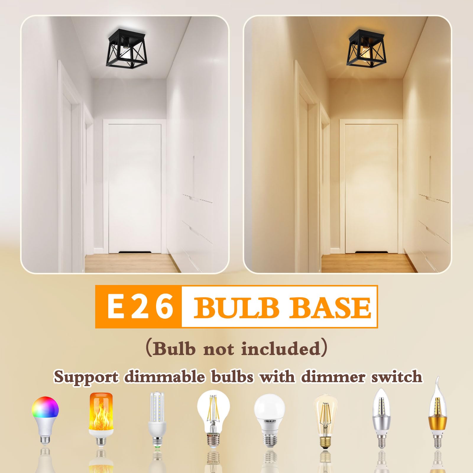 Faymart 1-Light Black Flush Mount Ceiling Light, 8&quot; Square Dimmable Fixture For Indoor/Outdoor Use