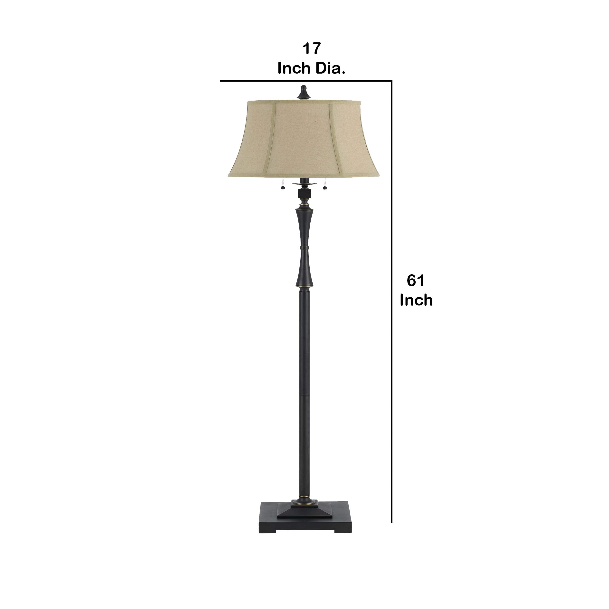 Benjara Metal Body Floor Lamp With Fabric Tapered Bell Shade, Black And Beige