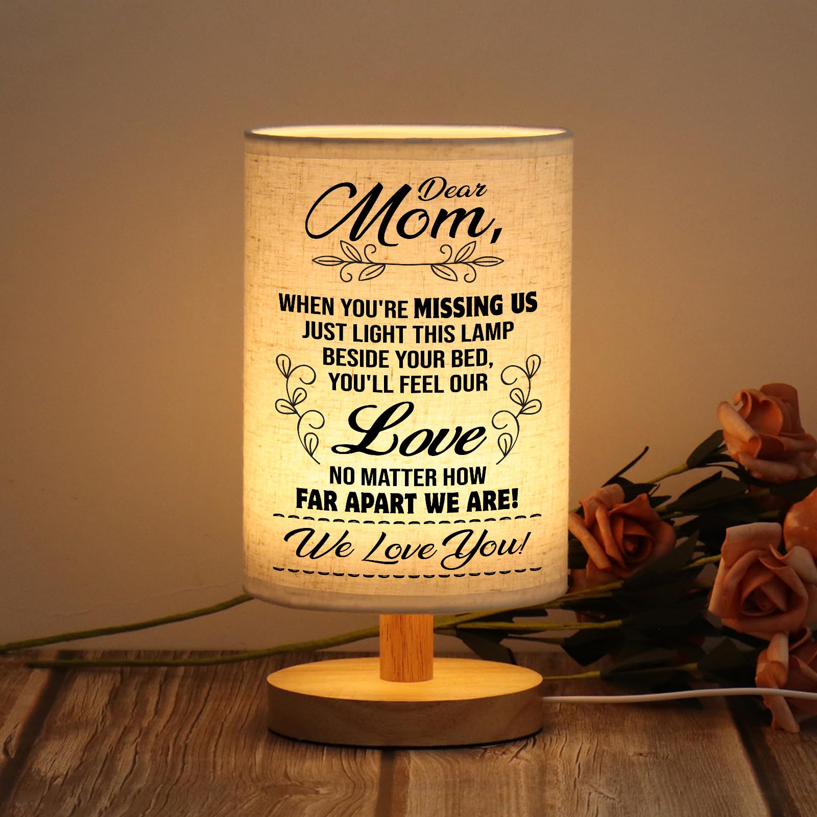 WSYEAR Bedside Table Lamp - Fabric, Mothers Day, Gifts for Mom from Daughter, Color: Dear Mom