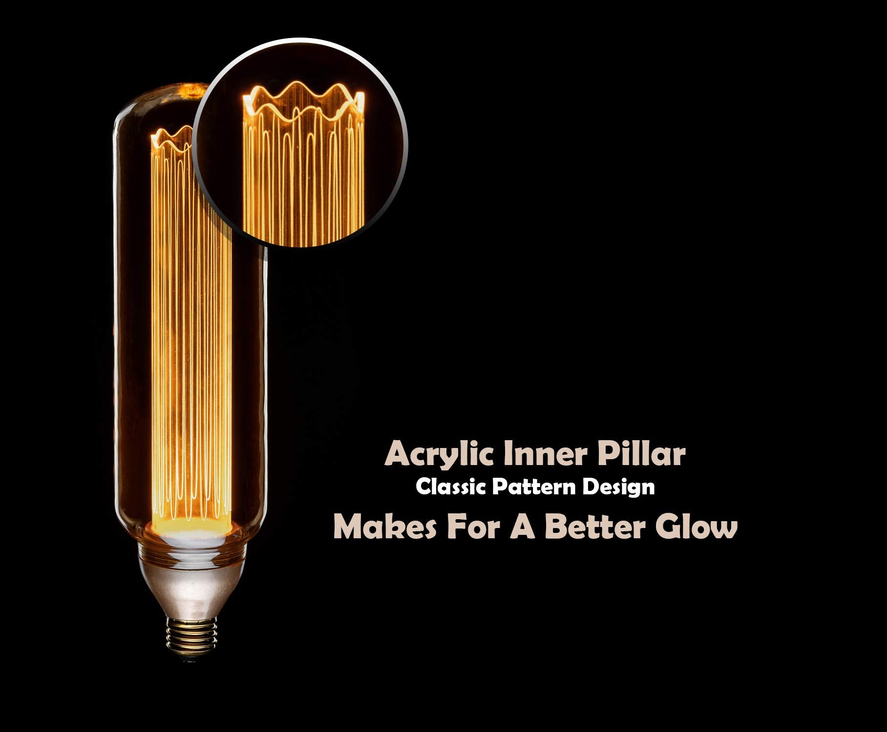 Next Glow LED Light Bulb E26, 8W Amber Acrylic Pillar, 2000K Warm Glow, Non-Dimmable, Ideal for Home Decor & Pendant Fixtures