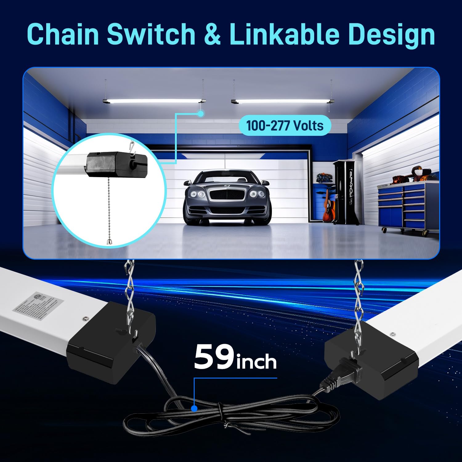 hykolity LED Shop Light 4FT, 42W, 5000K Daylight, Linkable, Flush Mount or Hanging, Black, Model HBSP-MB4F-50