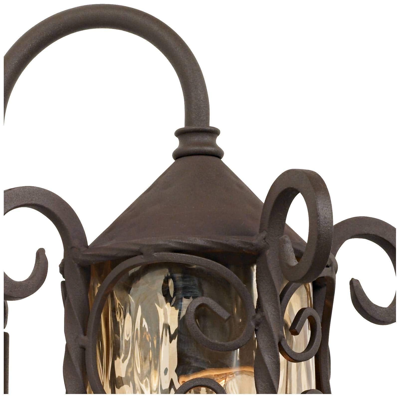 John Timberland Casa Seville Rustic Outdoor Wall Light Fixture Dark Walnut Scroll 13 1/4&quot; Champagne Hammered Glass For Exterior House Porch Patio Outside Deck Garage Yard Front Door Garden Home