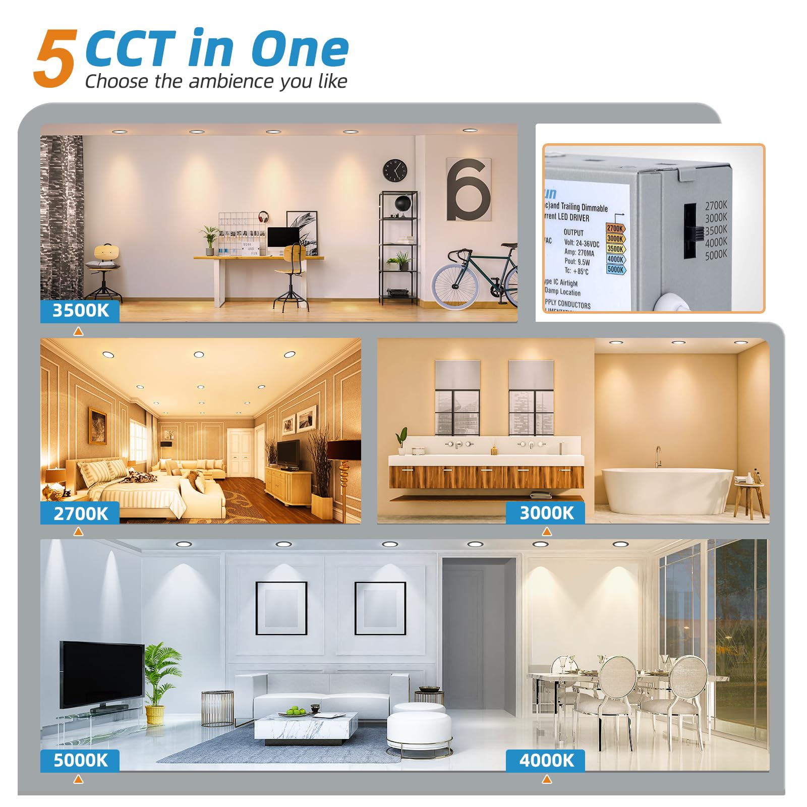 Volisun 12 Pack 6 Inch Black Recessed Light With Night Light, Canless Led Recessed Lighting 6 Inch, 2700K-5000K Selectable, 12W=